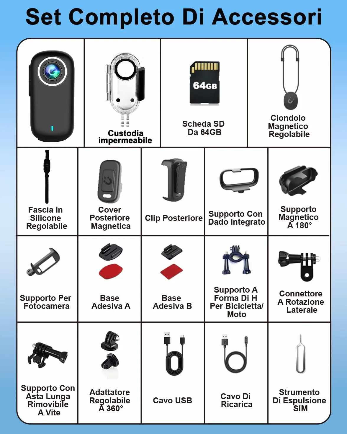 Action Cam, Body Cam 4K 64 GB, Mini Action Cam, Telecamera Moto con Batteria da 1200 mAh(240min), Mini Camera Impermeabile IP65, Compatta Telecamera per Moto Vlogging