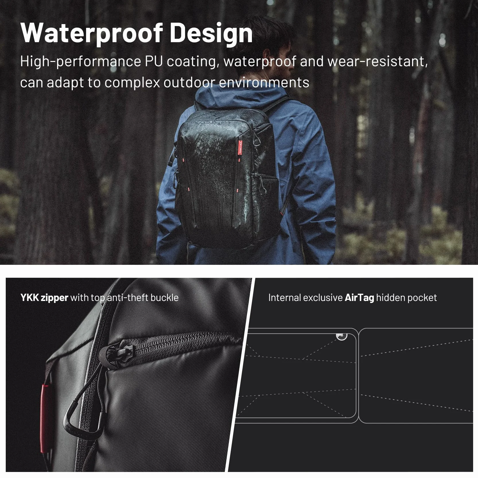 PGYTECH OneMo Lite Zaino Fotografico 22L, Borsa Impermeabile per fotocamera professionale per DJI Mavic Series/DJl Mini 4 Pro/DJI Avata 2, DSLR/SLR Mirrorless, Nero