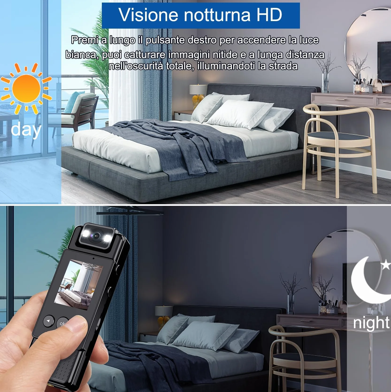 Body Cam 1080P con Audio, Mini Telecamera Portatile con Foto, Rilevamento del Movimento e Visione Notturna, Videocamera di Sicurezza per Uso Personale, Corsa e Lavoro
