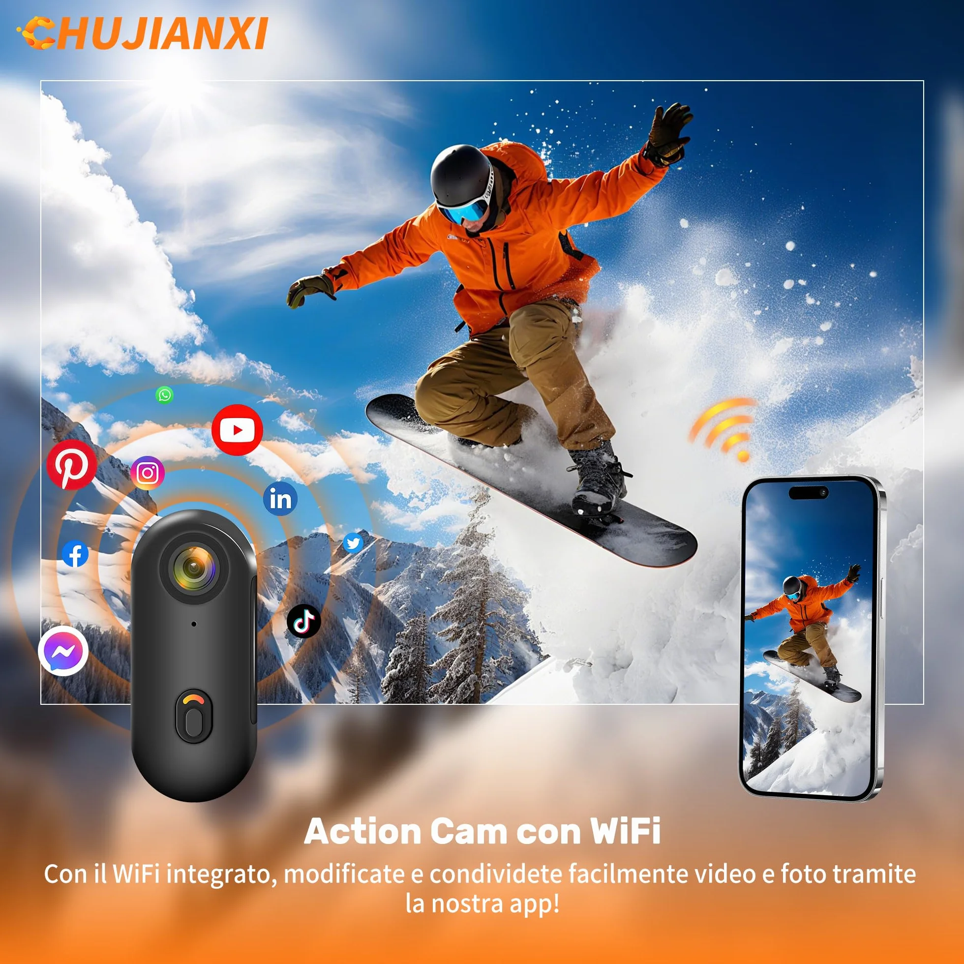 2026 nuovamente migliorata Action Cam 4K (64GB),Body Cam WiFi,Casco Cam Portatile,Fotocamera Indossabile per Casco,Videocamera da Pollice Sott'acqua 30 m,Bodycam POV per Moto Bici Sci Surf Alpinismo