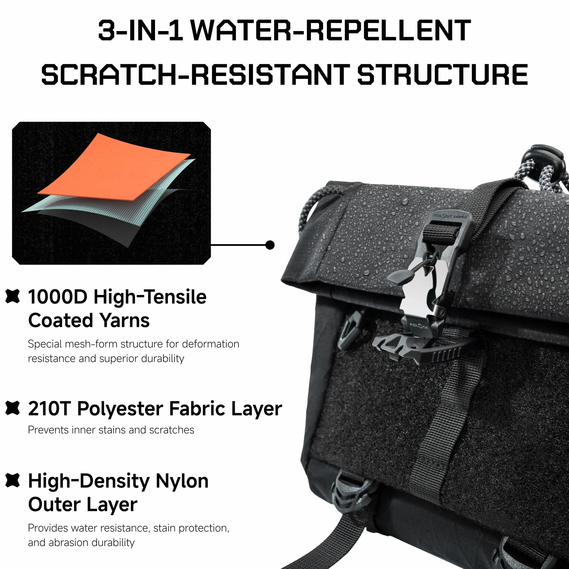 VSGO Techwear - Borsa a tracolla per fotocamera da uomo, 3 l, impermeabile, con punti modulari e tasca nascosta, Nero, 3L
