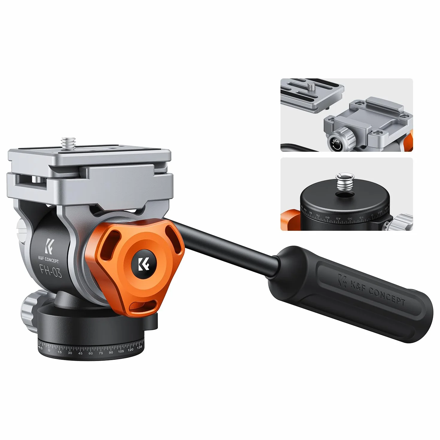 K&F CONCEPT Testa per Treppiede, FH-03 Testa Fluida con Piastra Arca-Swiss, Regolabile a 360° e Inclinazione ±90°, Testa Ammortizzata, Compatibile con Fotocamera DSLR, Videocamera, Carico Max 5kg