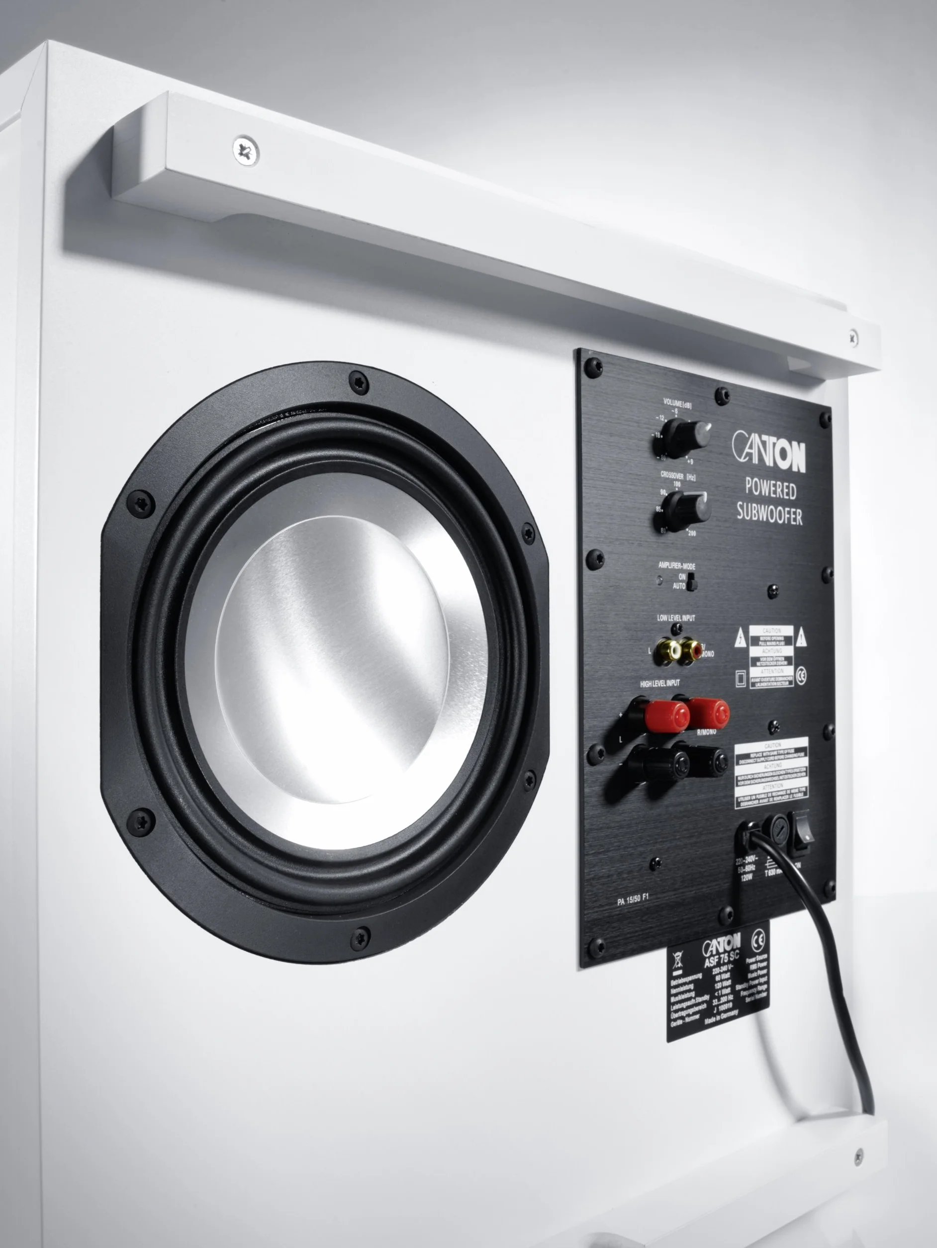 Canton ASF 75 SC Bass-Reflex Subwoofer attivo (60/120 Watt), colore: Bianco