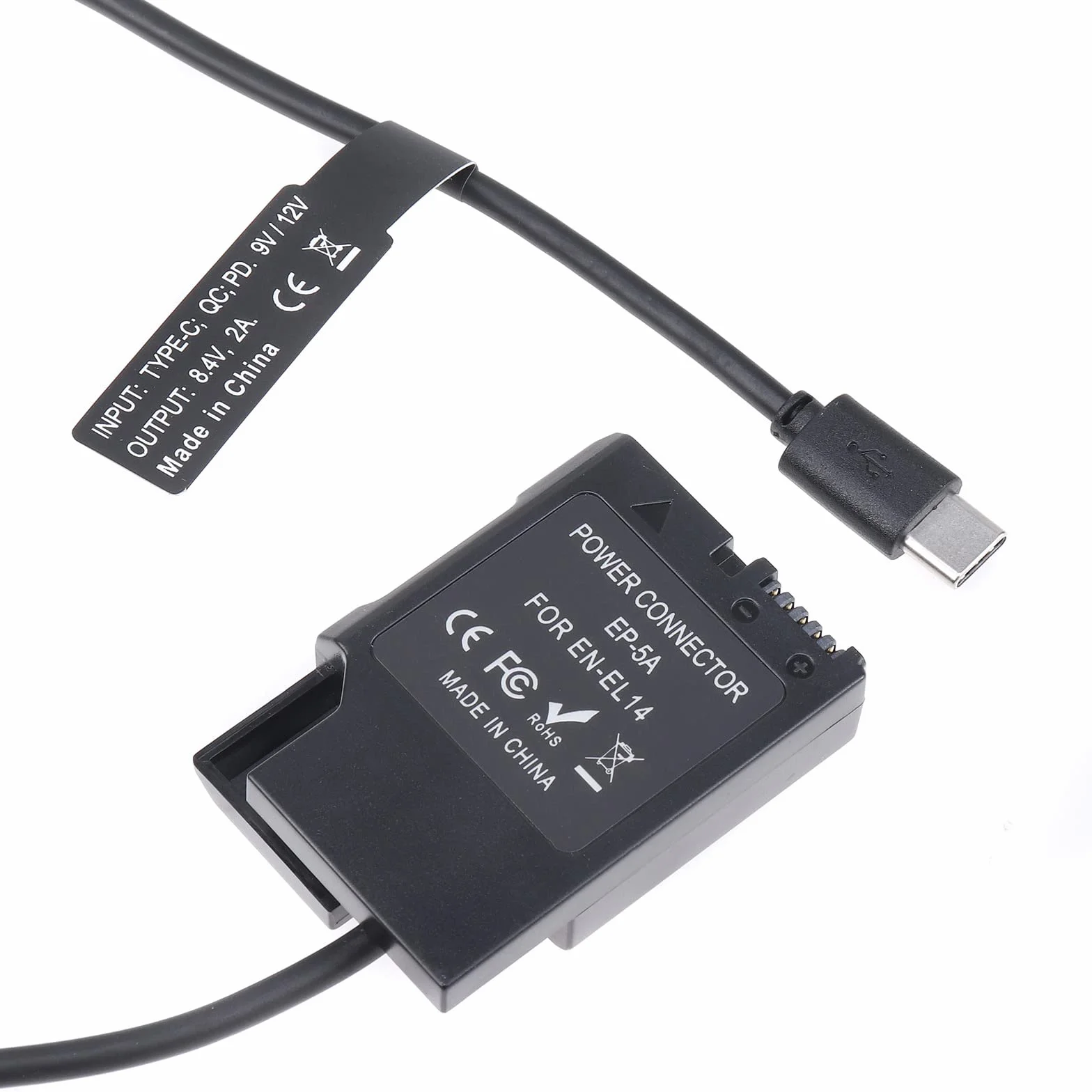 FOTGA USB-C Type-C a pieno decodificato EN-EL14 fittizio batteria adattatore a molla cavo per Nikon D3100 D3200 D3300 D3400 D3500 D5100 D5200 D5300 D5500 D5600 DF P7100 P7700 D78000 Fotocamera
