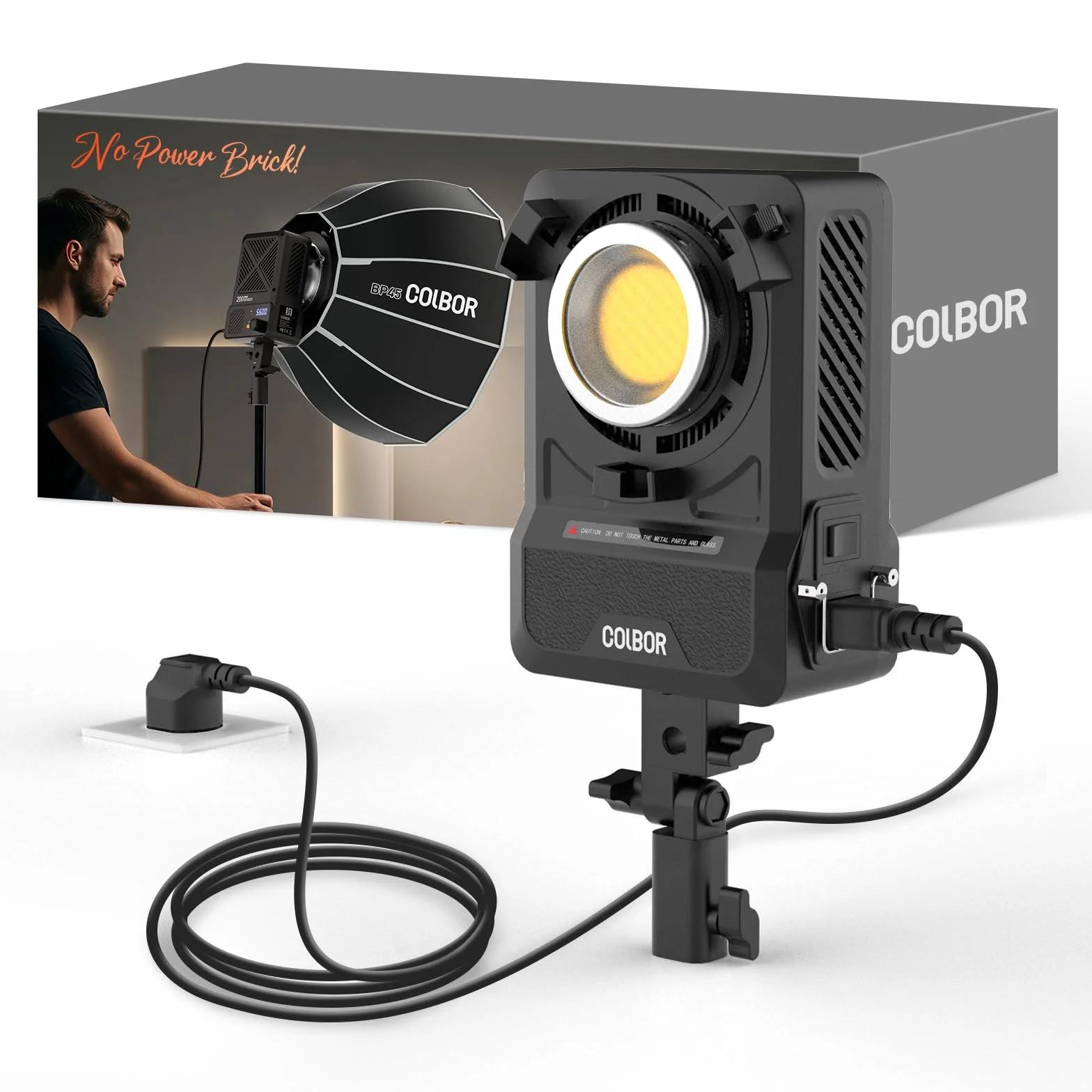 COLBOR 200W Luce Video LED, Design con Adattatore Integrato, Luce da Studio COB Bi-Color 2700K-7000K con Attacco Bowens, CRI 96+, Key Light per Live Streaming, YouTube, TikTok