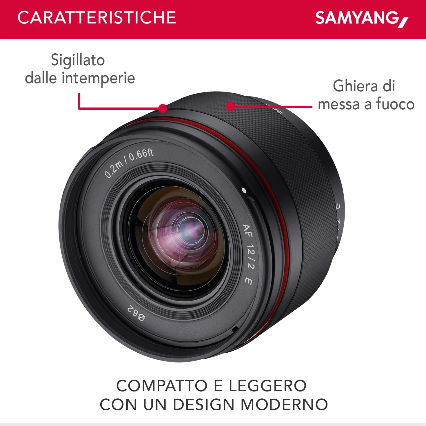 Samyang AF 12 mm F2.0 E Obiettivo per Sony E – autofocus APS-C grandangolare focale obiettivo per Sony E Mount APSC, per fotocamere Sony Alpha 6600 6500 6400 6300 6100 6000 5100 5000 NEX nero