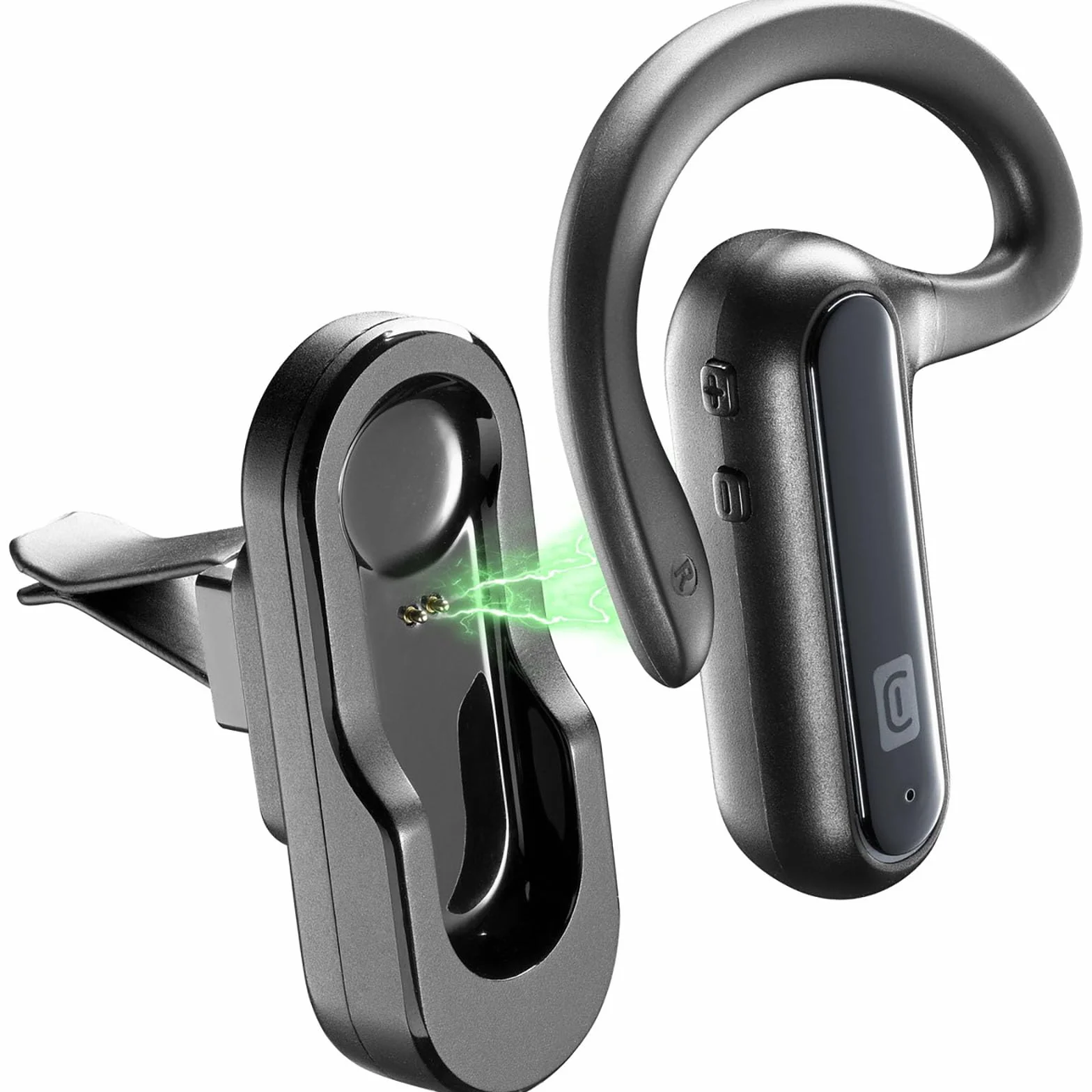 cellularline | CAR FLAT | Auricolare Bluetooth Mono con Supporto Auto da Bocchette di Areazione o Adesivo - Talk Time: 6 ore - Ricarica : 1.5 ore - Portata: 10mt, Nero, Universale