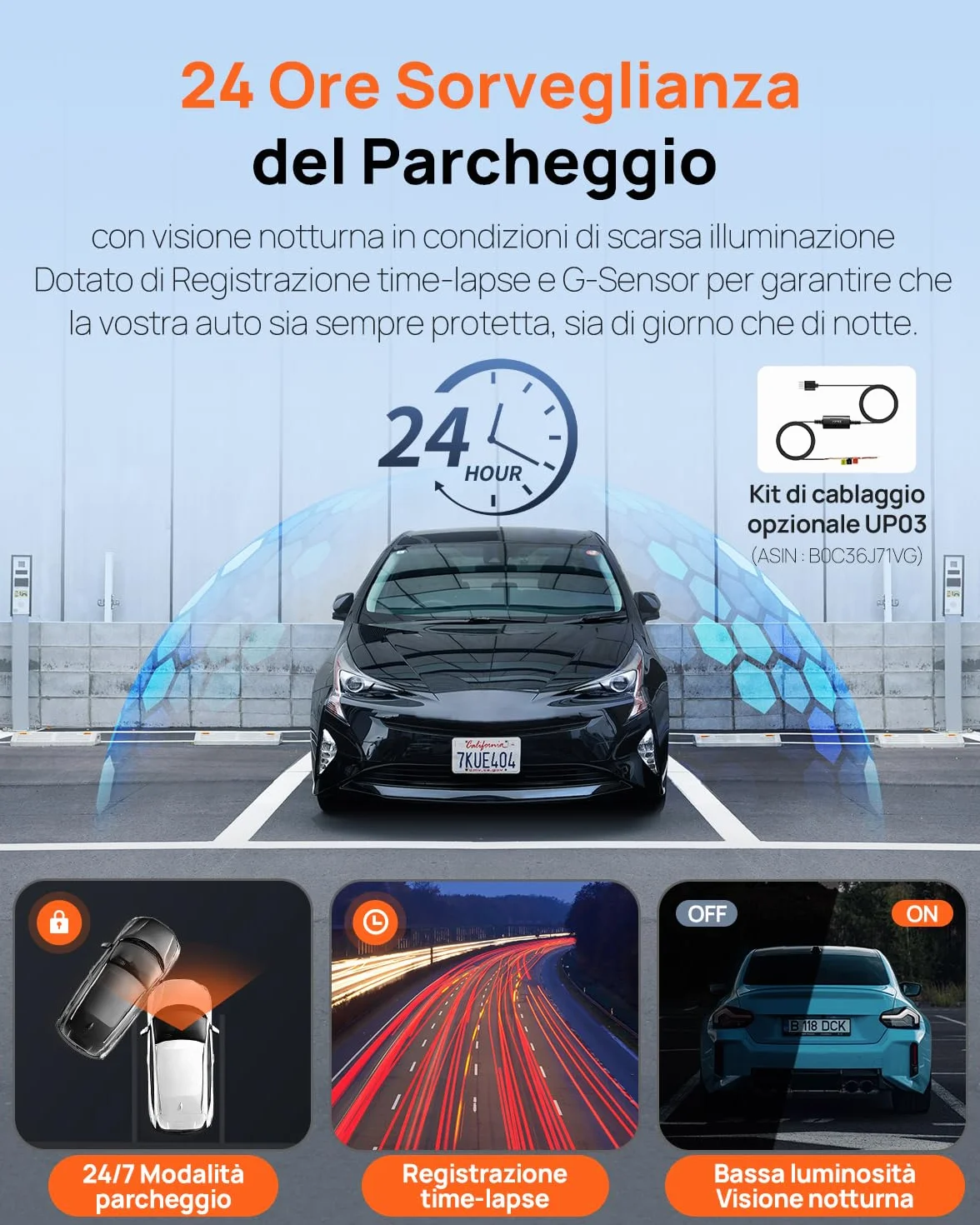 70mai Dash Cam Anteriore e Posteriore A410, Doppia Dashcam 2.5K+1080P HDR, Visione Notturna Super, Apertura F1.55, Modalità Parcheggio 24H, WiFi GPS, G- Sensor, Registrazione in Loop, Include 64GB SD