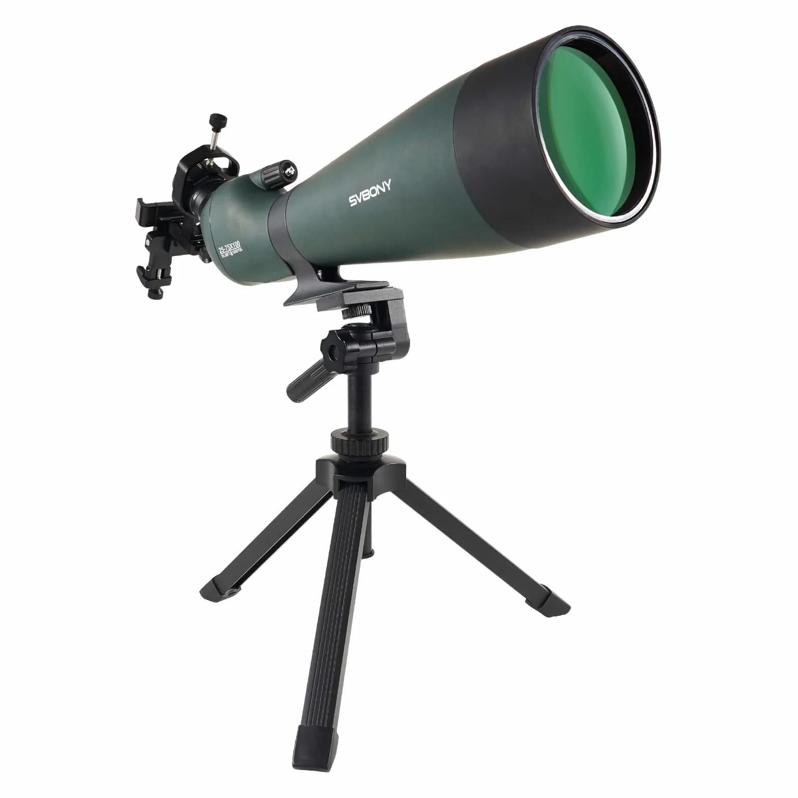 Svbony SV28 - Cannocchiale da 25-75 x 100 mm con treppiede, ampio campo visivo, immagini chiare e luminose, HD Bak4 FMC Spotter Scope con adattatore per smartphone, per tiro al bersaglio bird watching