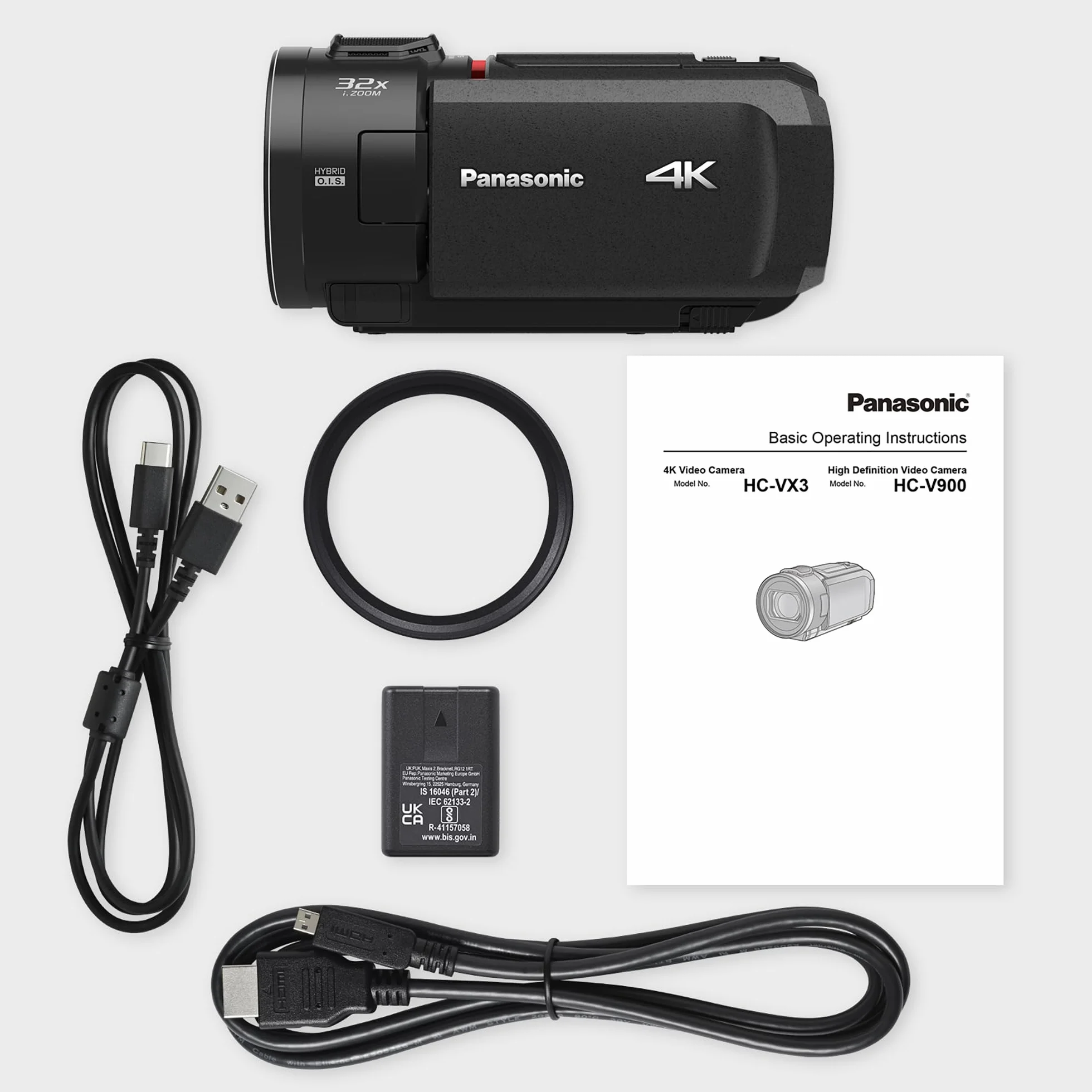 Panasonic HC-VX3E-K Videocamera Compatta Ultra HD 4K, Grandangolo 25 mm, Zoom ottico 24x, 4K Cropping, Nero