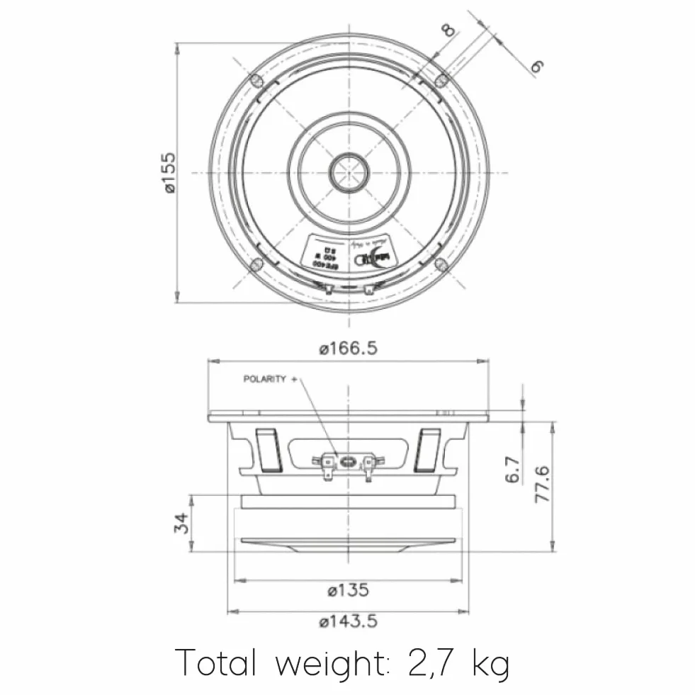 KIT SET PER FAITAL PRO 6FE400 8 ohm, 1 woofer altoparlante da 16,5 cm 165 mm 6,5" di diametro, da 200 watt rms e 400 watt max, sensibilità 94 db, per casa, 1 pezzo