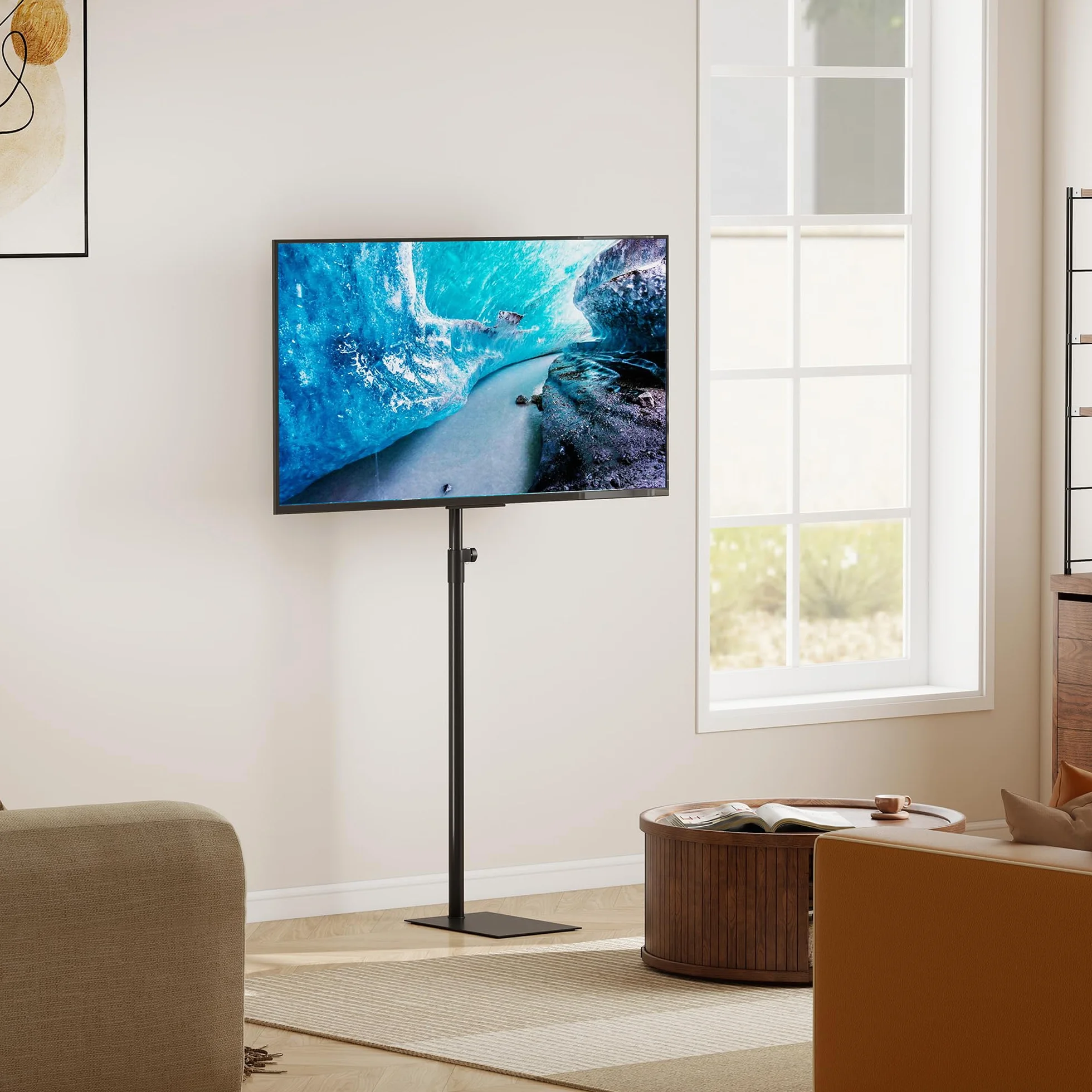 Supporto TV da Pavimento 360° Girevole Universale Supporto TV Alto Regolabile in Altezza e Inclinazione Supporto TV da Pavimento Extra per TV da 14 a 43 Pollici Supporto TV Autoportante per