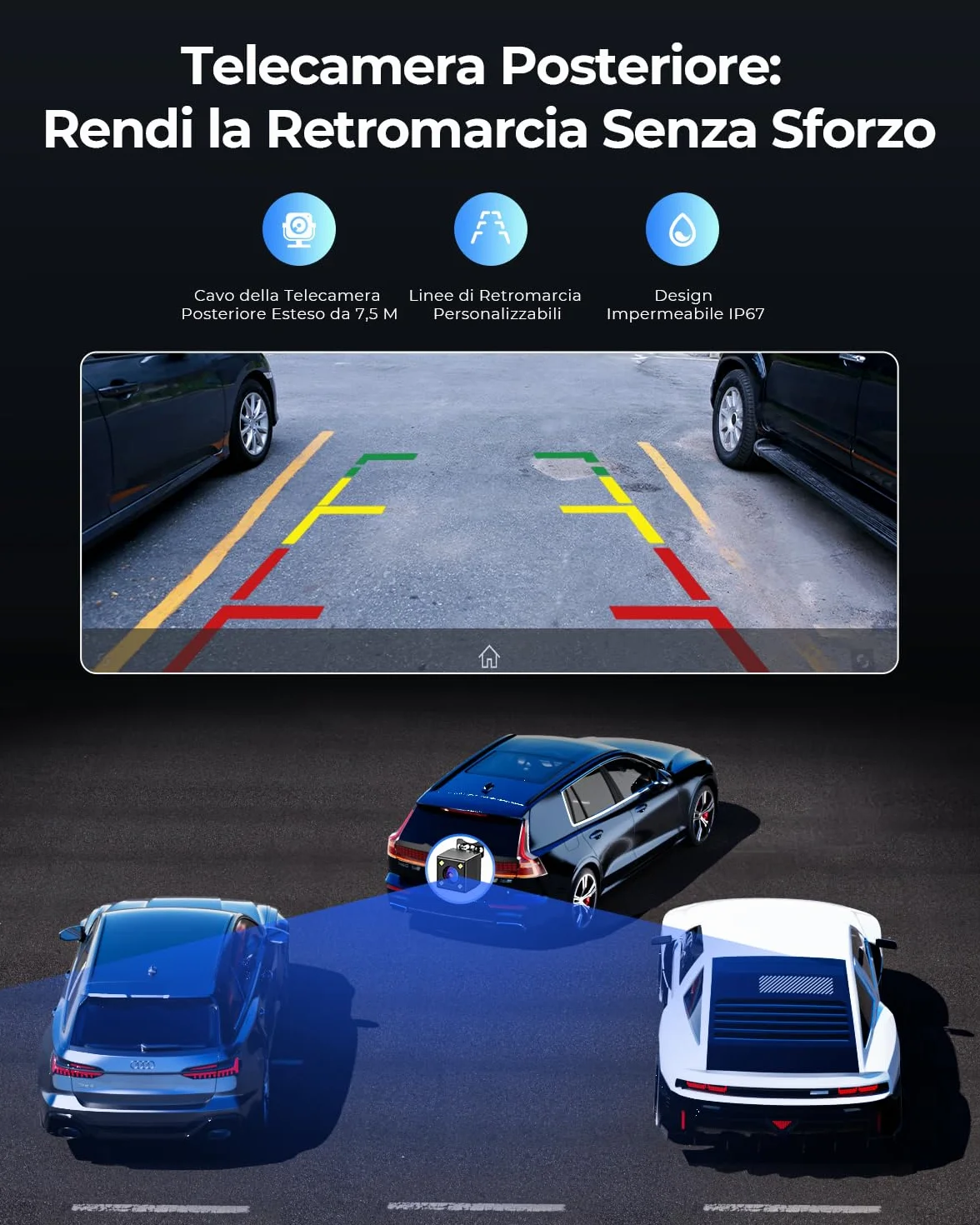 Schermo Portatile Wireless da 8，1" Car Play per Apple CarPlay & Android Auto, Aggiornamenti OTA, Telecamera di Retromarcia, Mirror Link, Bluetooth 5.0, Controllo Vocale, Navigazione GPS, FM