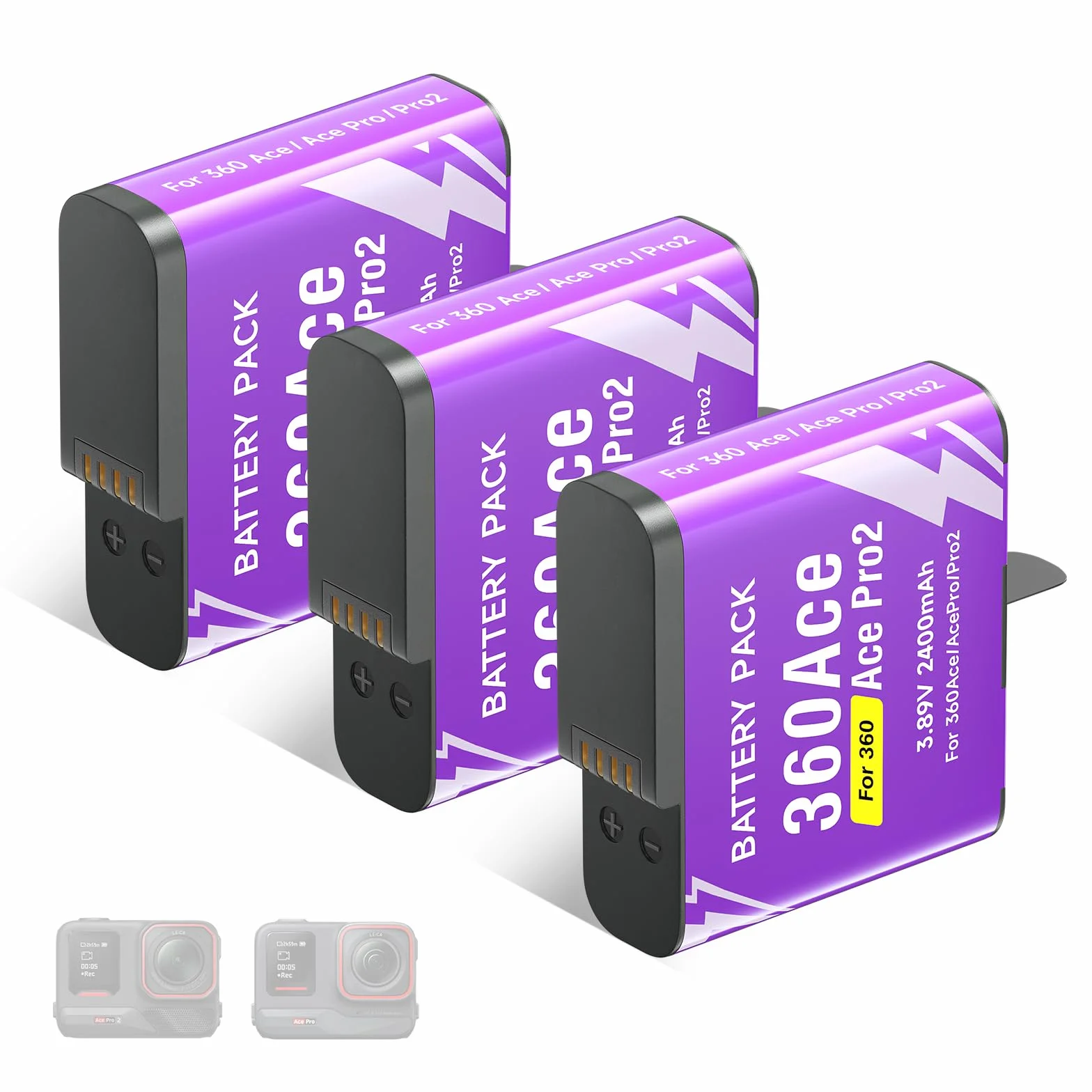 CITYORK [Confezione da 3] 2400mAh Batteria per .Insta-360. Ace/Ace Pro/Ace Pro 2 Batteria di ricambio, Batteria ricaricabile di Accessori per fotocamere sportive, Alta capacità, Facile ricambio
