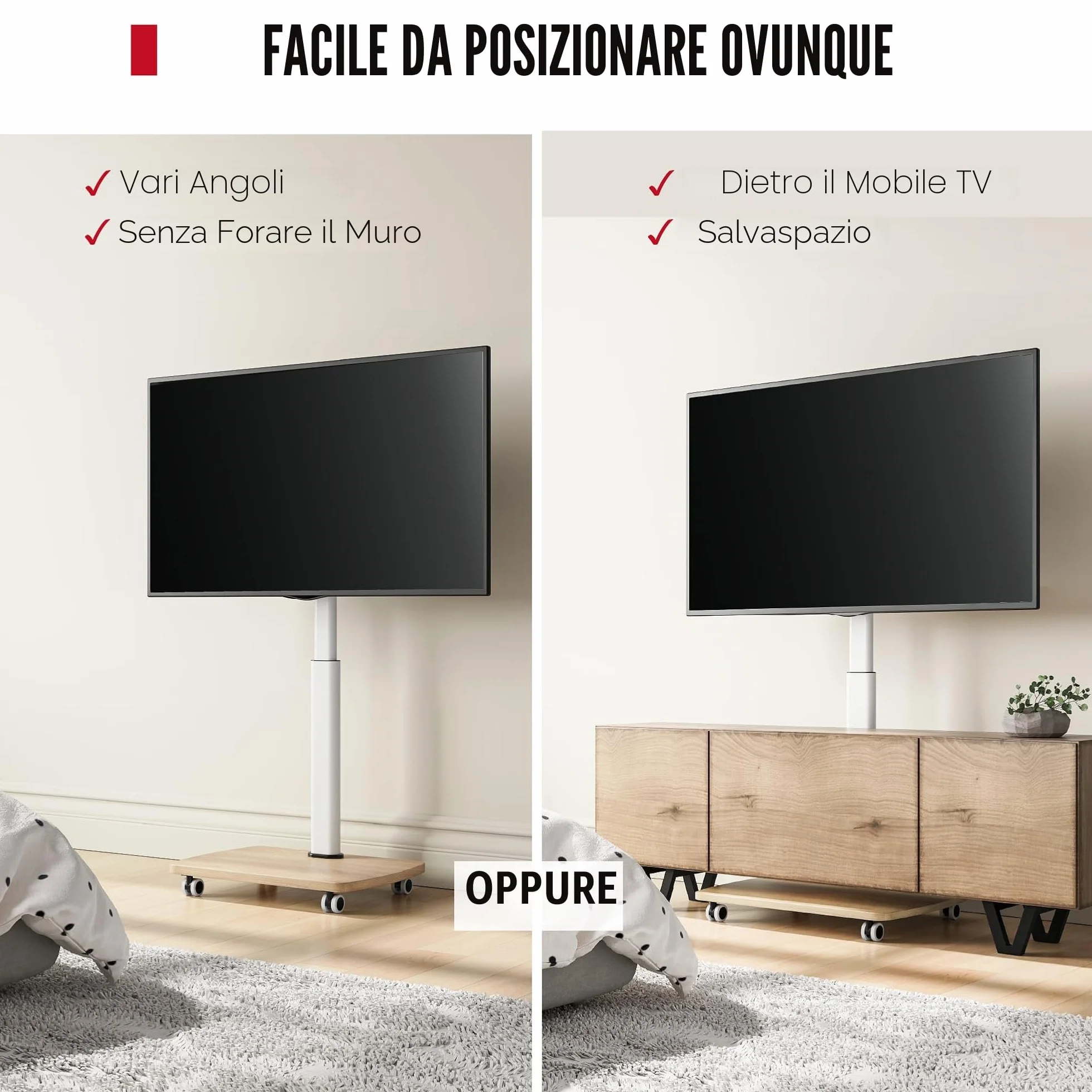 AOKCOS Supporto TV con ruote 32-65 pollici, Altezza regolabile Girevole, VESA 400x400 mm 40kg