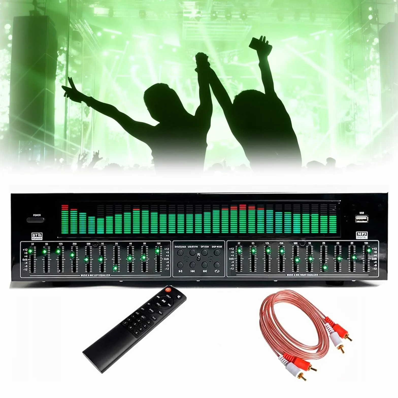 Equalizzatore Digitale a 31 Bande, Equalizzatore Grafico Audio Stereo, 12 Pattern Ritmici, Bluetooth 5.4 Ottico E Coassiale, Analizzatore di Spettro Musicale, per Studio di Registrazione