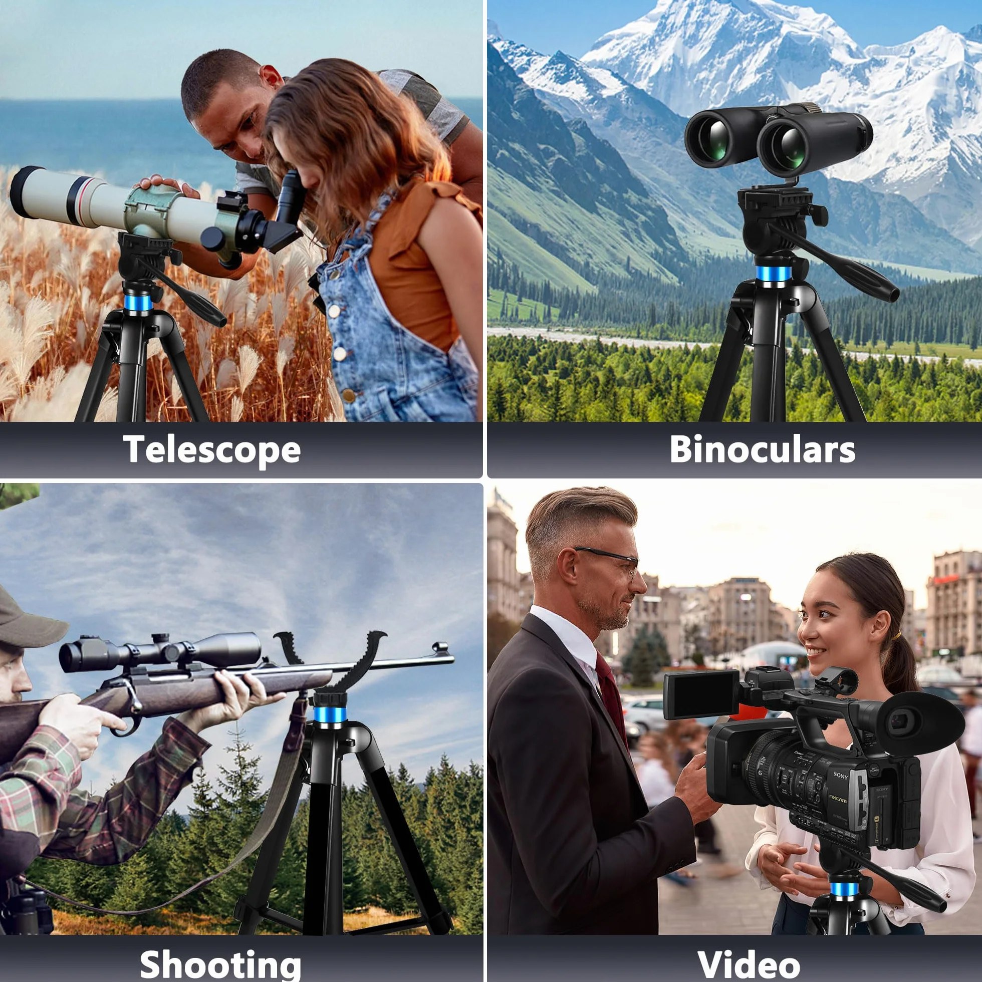 Treppiede per Binocolo, 184 cm Alluminio Treppiede Telescopio, Compatibile con Fotocamera, Telescopio Astronomico, caccia, Supporto Stabile per Osservazione e Fotografia (Carico 10 kg)
