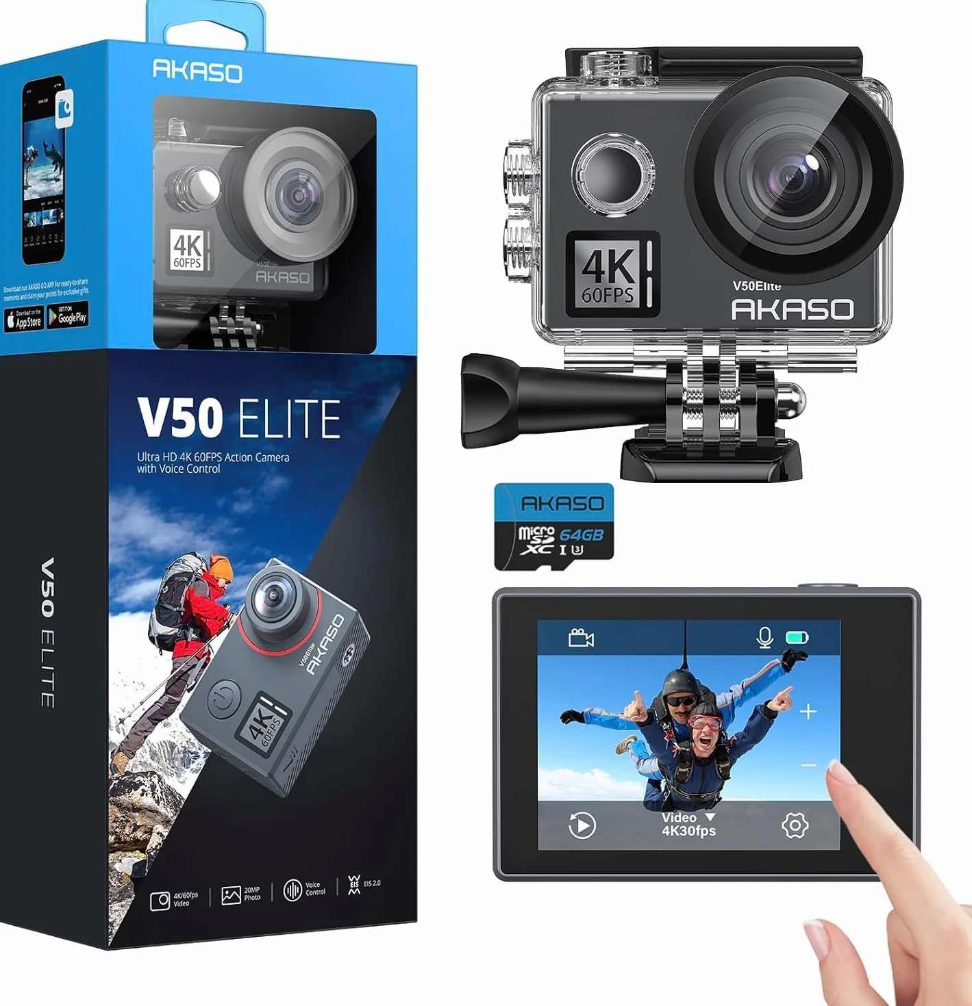 AKASO V50 Elite Action Cam con Scheda di Memoria MicroSDXC da 64GB