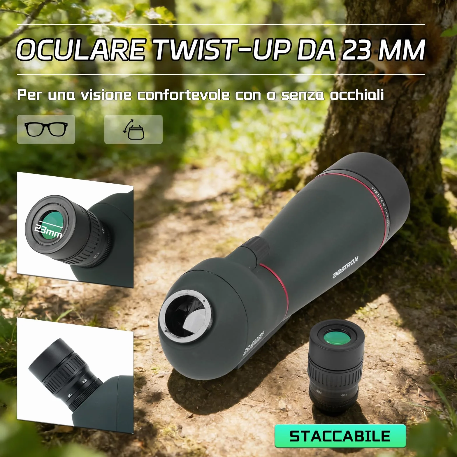 Cannocchiale con Treppiede, 20-60x80 Telescopio Spotting Scope - FMC Cannocchiale Professionale con Treppiedi con Smartphone Adapter per Caccia, Tiro a Segno, Birdwatching