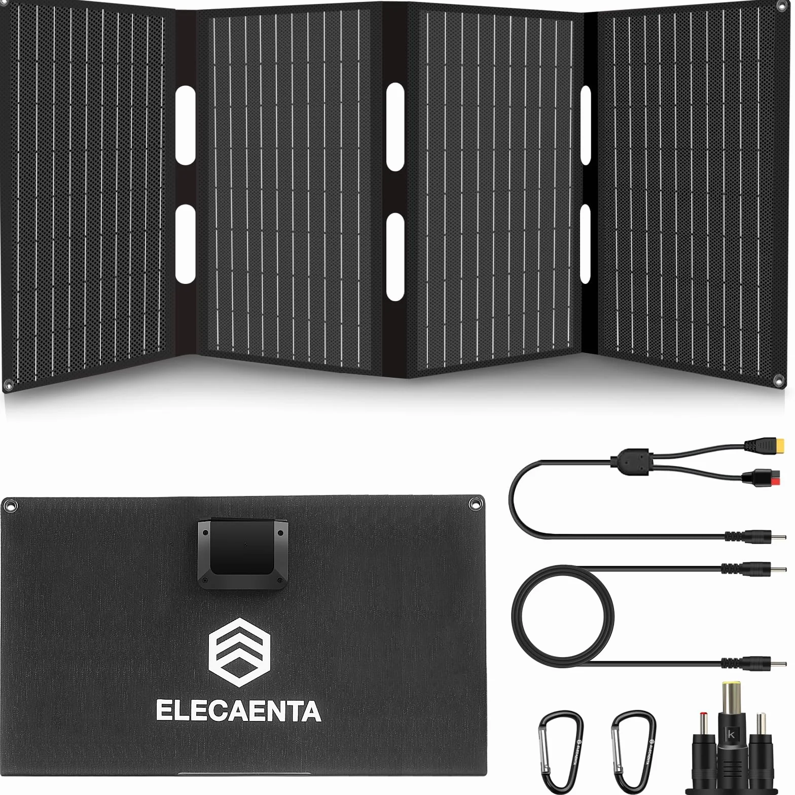 60W ETFE Pannello Solare, Caricatore Portatile con Porte 18V CC, QC3.0 USB-A(5V/3.4A) e Tipo-C (5V/3A), Caricabatterie Solare Pieghevole Impermeabile IP68 Ultraleggero per Viaggi Campeggio
