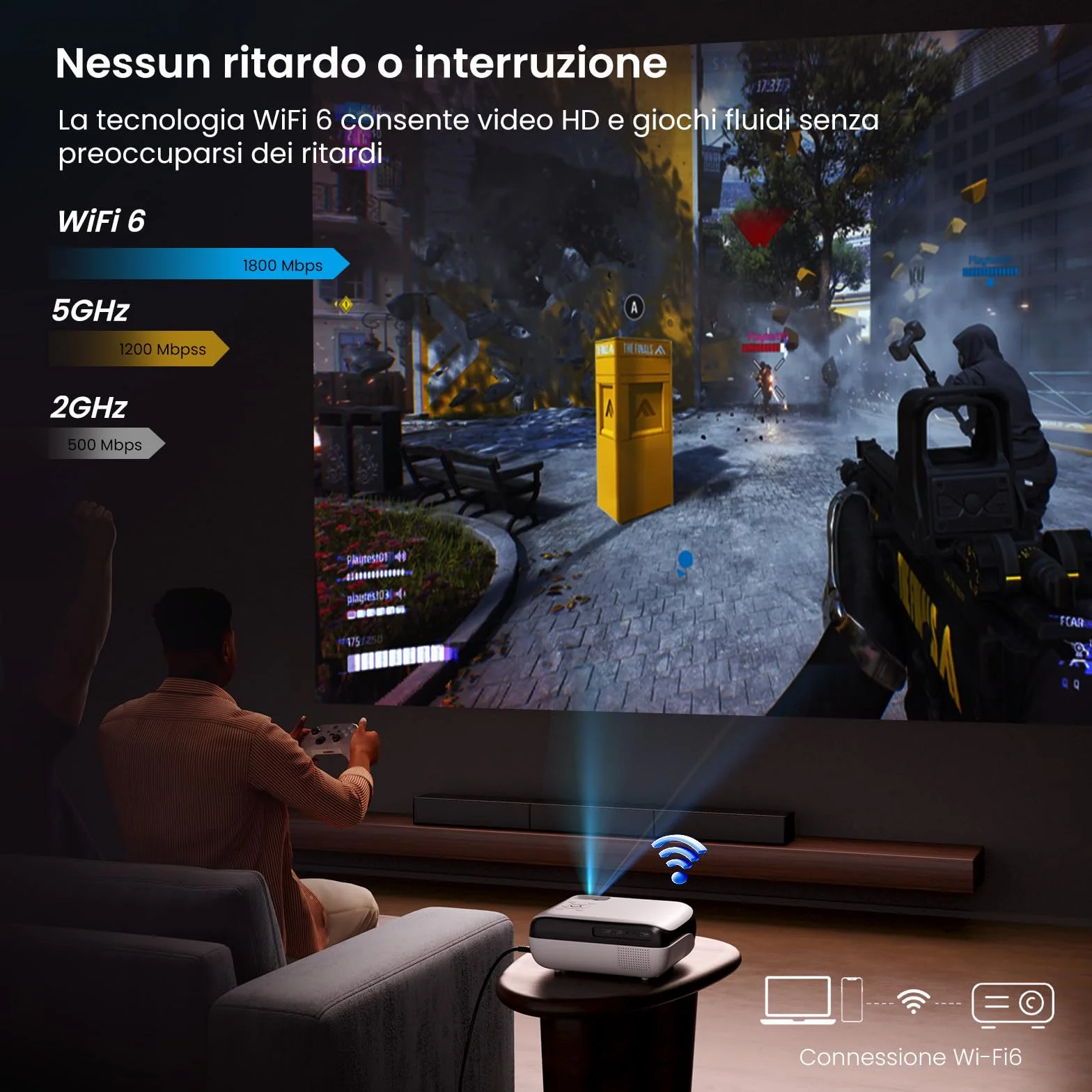 【Google TV/Assistente Vocale/Dolby】Proiettore 4K, HAPPRUN 1000 ANSI 1080P Full HD Smart Videoproiettore con Netflix/Disney+ Ufficiale, WiFi6 e Bluetooth 5.2 per Home Cinema Esterno