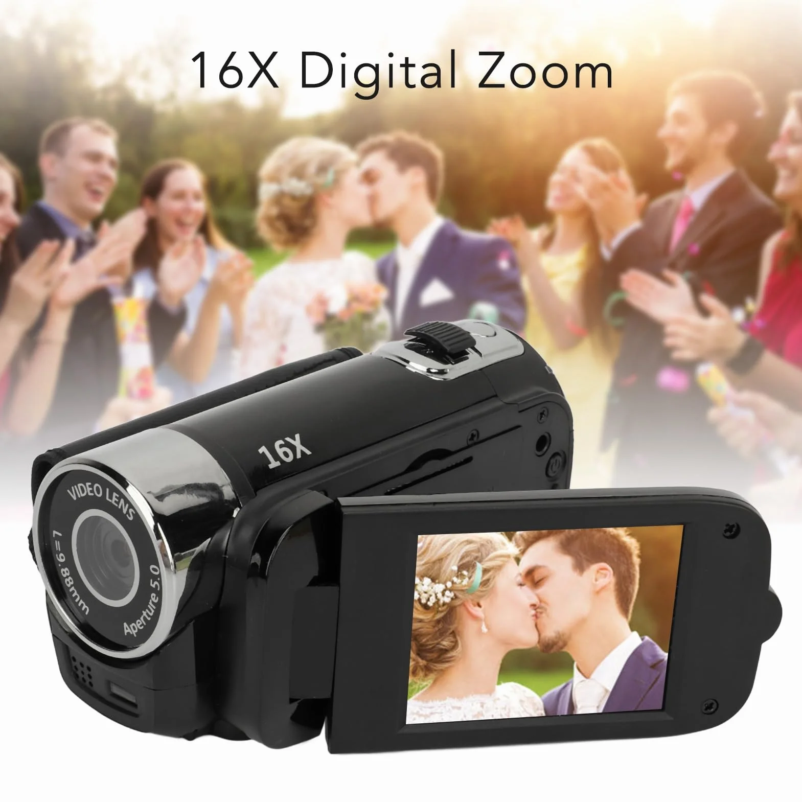 Videocamera, Registratore per Fotocamera Digitale 1080P 16MP, Schermo Ruotabile da 2,4 Pollici Videocamera con Zoom Digitale 16X con Luce di Riempimento (BLACK)
