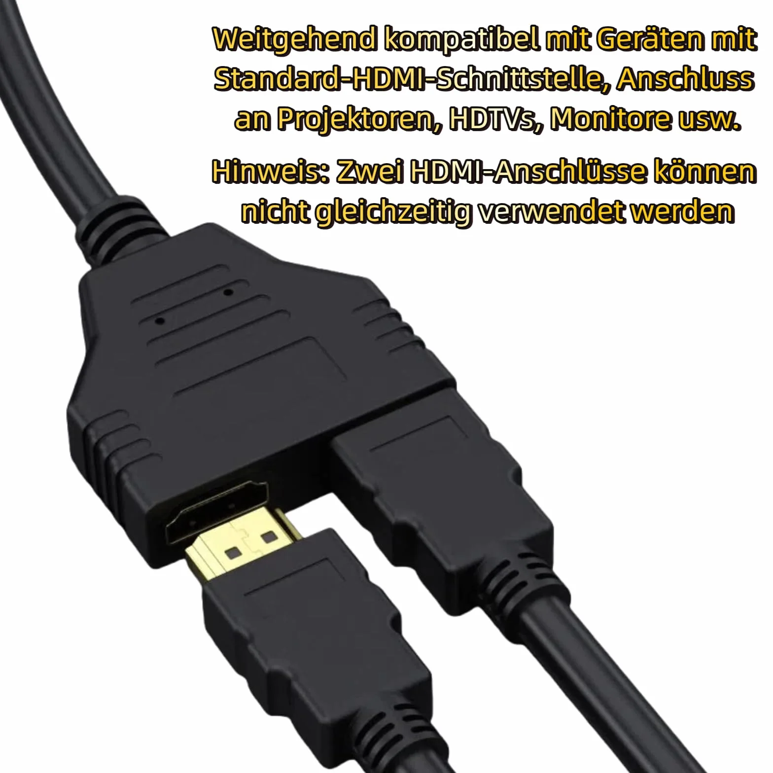 Mâle vers - Adattatore splitter HDMI per monitor, 2 in 1 out, doppio connettore HDMI 1080P, doppia uscita, 30 cm, cavo di collegamento per monitor HDTV, proiettore LCD