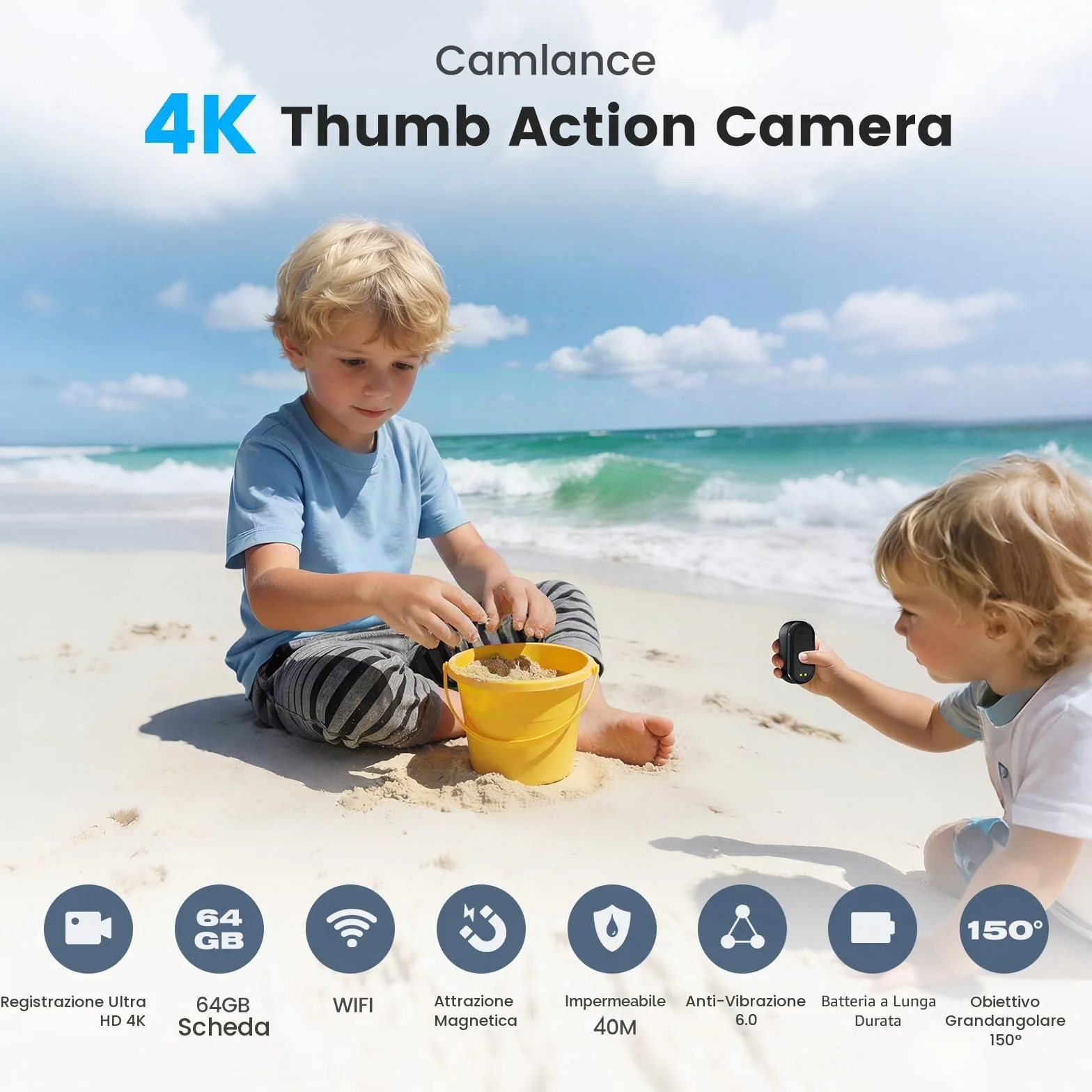 Mini Action Cam 4K,20 MP Portatile Body Camera,6 Assi Stabilizzata POV Camera,Macchina Fotocamera Subacquea 40M,WiFi Mini Videocamera Magnetica (64 GB e Accessori di Montaggio)