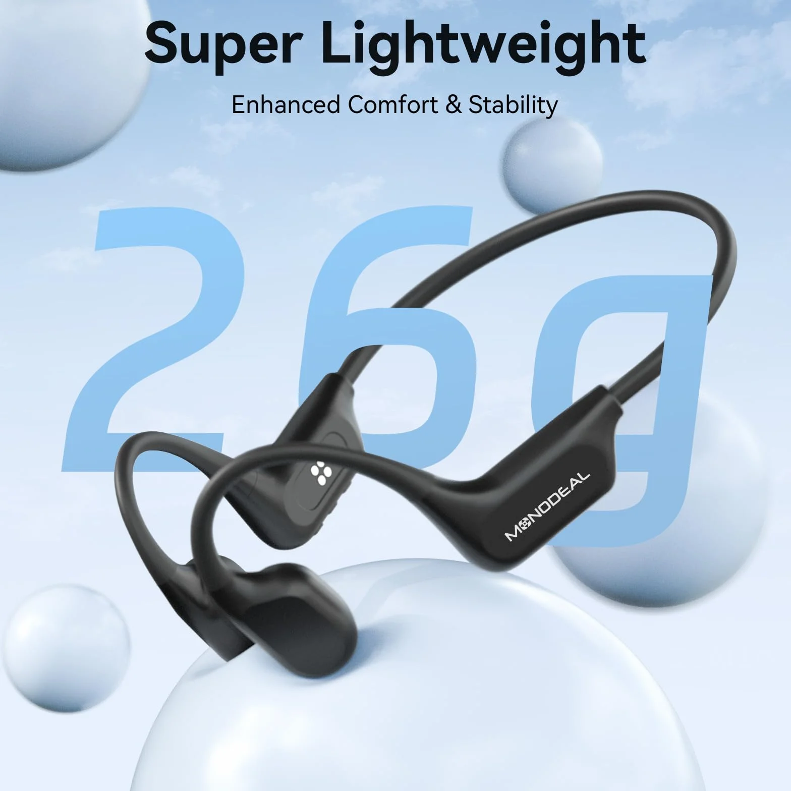 MONODEAL Cuffie Conduzione Ossea Subacquee per Piscina IPX8 Impermeabile Bluetooth 6.0 Auricolari MP3 Subacqueo 16G Auricolari Sport per Nuoto, Corsa