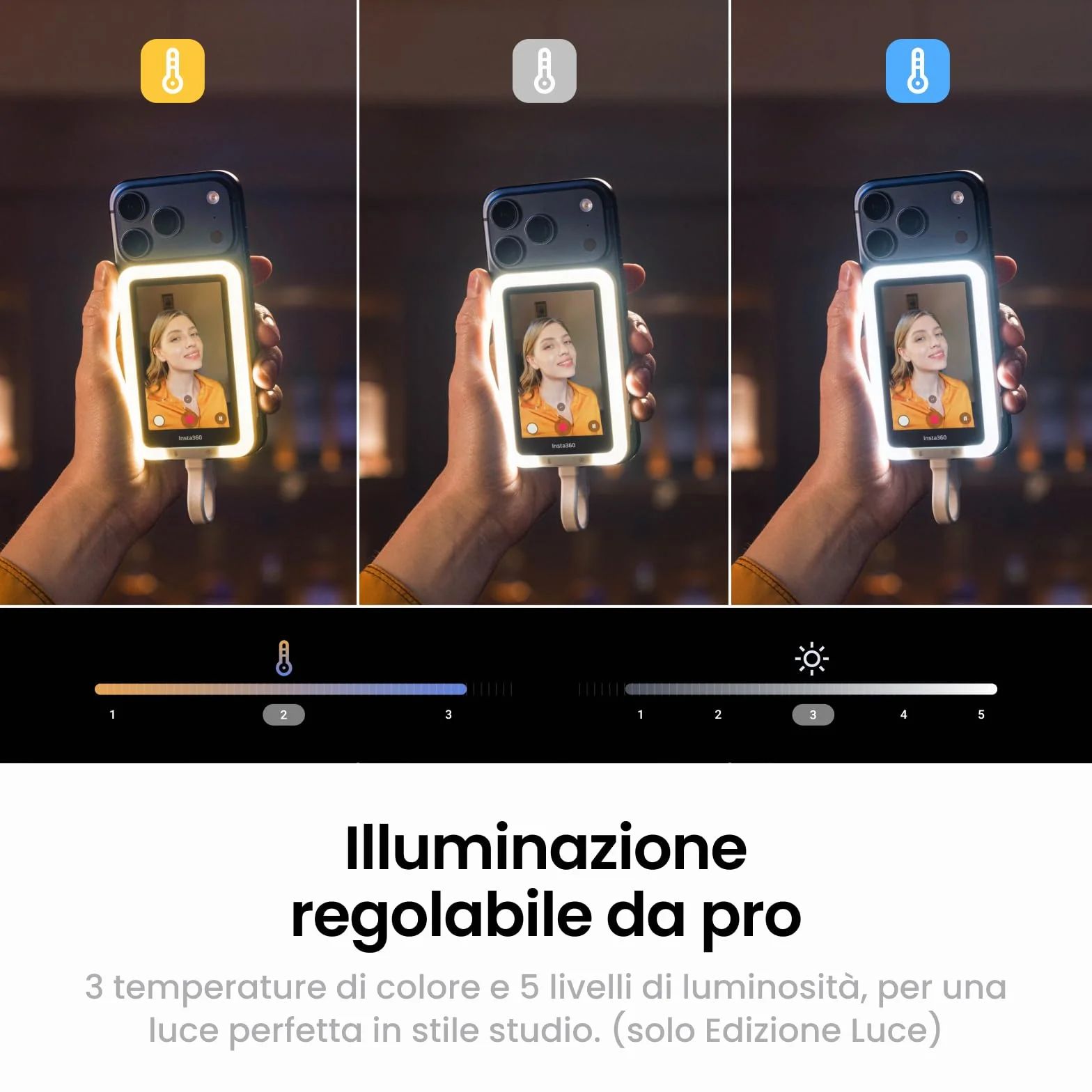 Insta360 Snap Schermo per selfie con luce - Schermo 4K magnetico ideale per selfie e vlogging, compatibile con iPhone 15/16/17 Pro, luce regolabile, controllo touchscreen, collegamento immediato