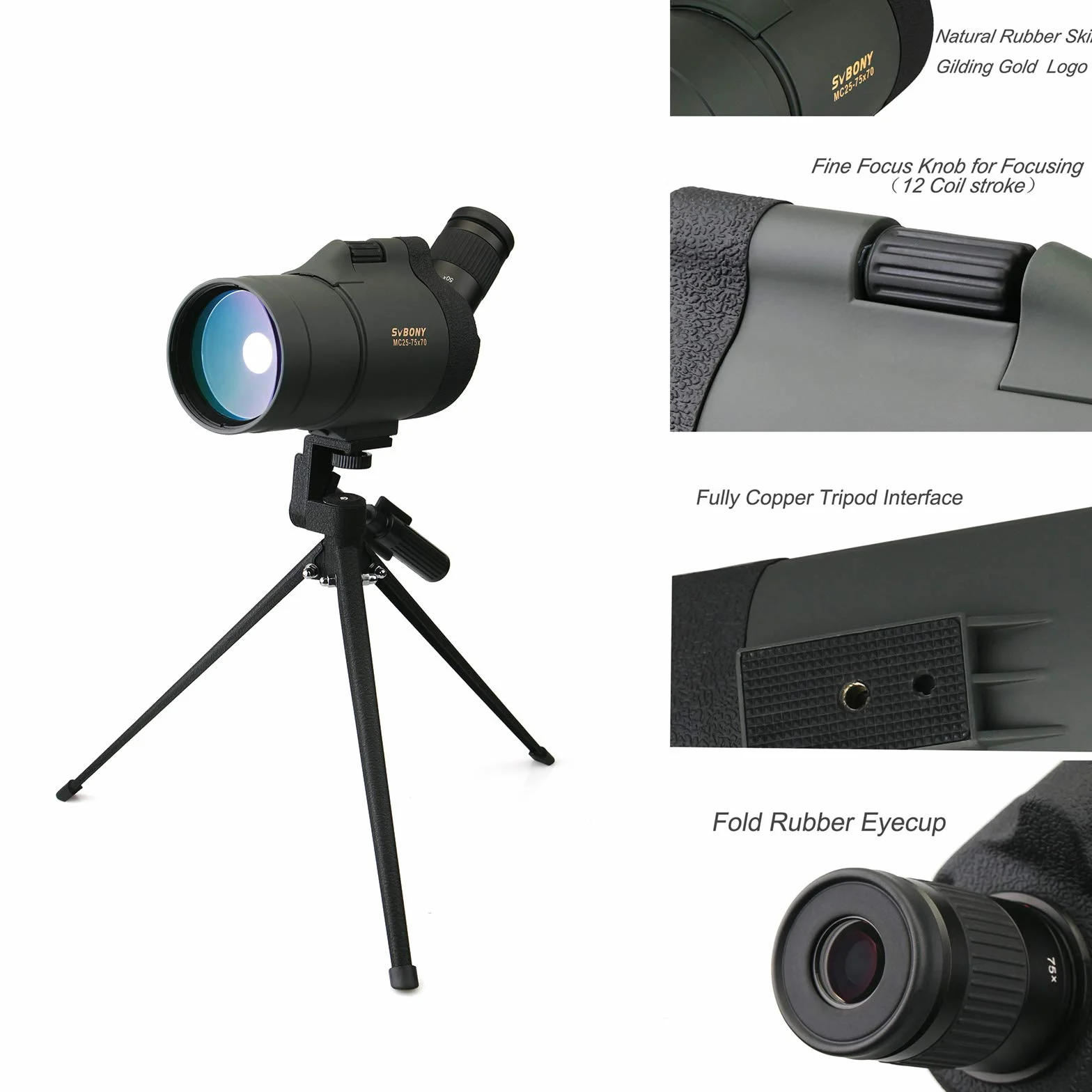 Svbony SV41 Mak Cannocchiale con telecamera WiFi e adattatore M48 a M42, 25-75 x 70 Mak Telescope, BAK4 Prism FMC Optics impermeabile con treppiede per birdwatching, tiratori sportivi Wildlife Scenery