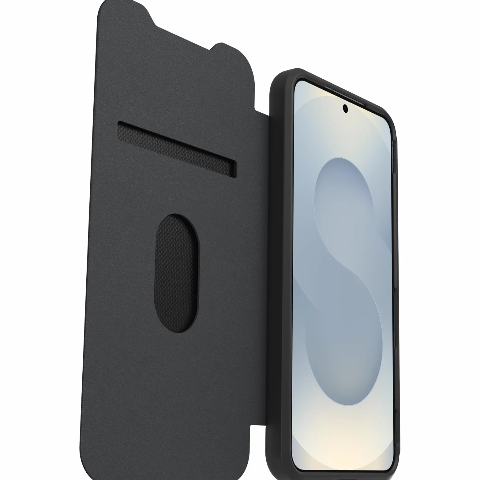 OtterBox Cover React Series Folio per Samsung Galaxy S25, resistente a shock e cadute, slot carte di credito, testata a norme MIL STD 810G, Trasparente/Nero