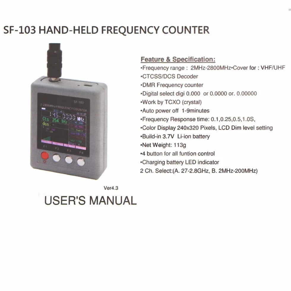 Surecom SF-103 - Misuratore di frequenza portatile 2 Gen 2 MHz ~ 2,8 GHz walkie-talkie frequenzimetro per DMR e radio bidirezionale analogica