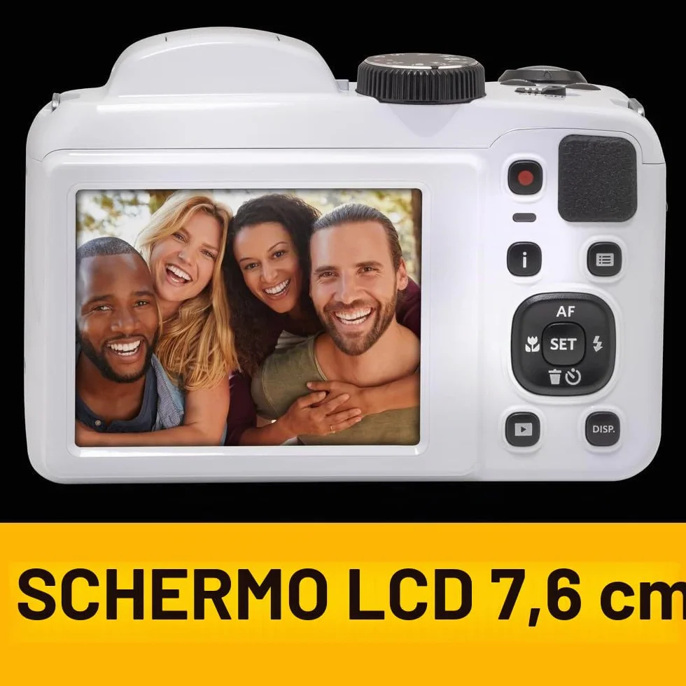 KODAK Pixpro Astro Zoom AZ255 + Scheda di memoria SD da 32 GB - Fotocamera Bridge Digitale 16 MP, Zoom 25X, Video HD 1080p, grandangolare 24 mm, schermo LCD 3, batteria AA - Bianco
