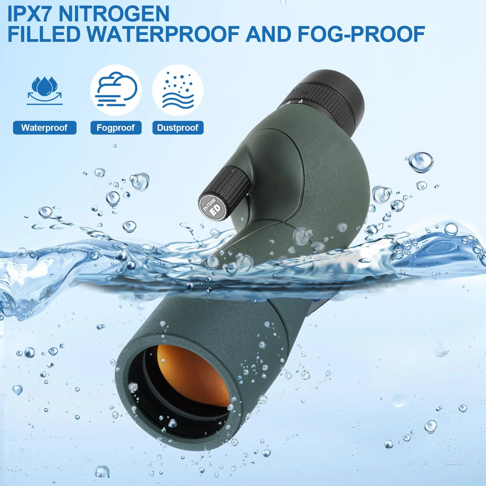 Cannocchiale, 25-75x60 Cannocchiale con Treppiedi, ED FMC Ottica Bak4 Prisma IPX7 Impermeabile Telescopio Spotting Scope con Smartphone Adapter per Tiro a Segno, Birdwatching, Caccia