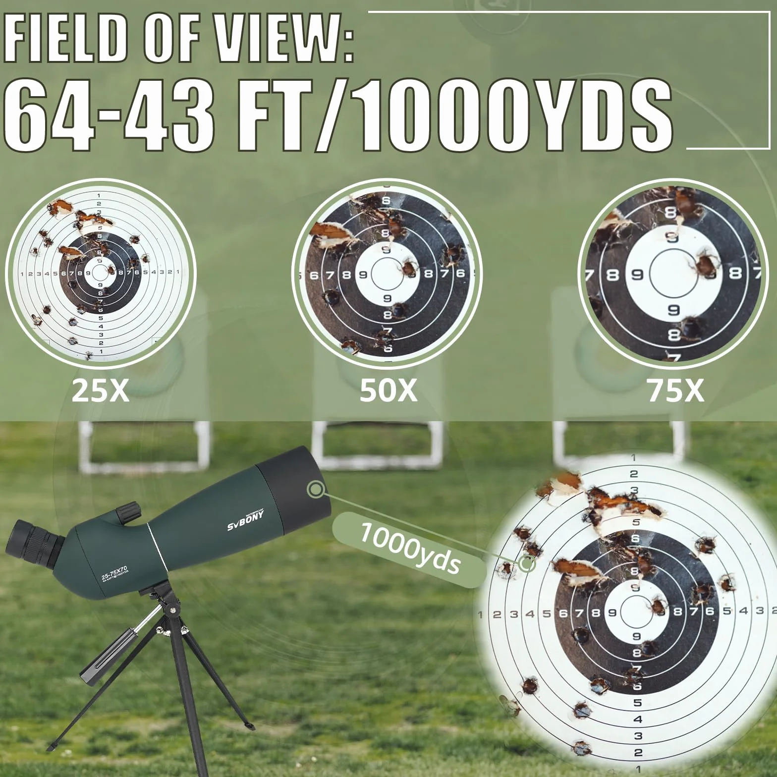Svbony SV28PLUS Cannocchiale, con Treppiede, 25-75x70mm HD BAK4, A5 Rosso Vino FMC Impermeabile,Cannocchiale Terrestre con Adattatore Telefono Borsa, per Tiro a Segno Tiro, con l'arco Birdwatching