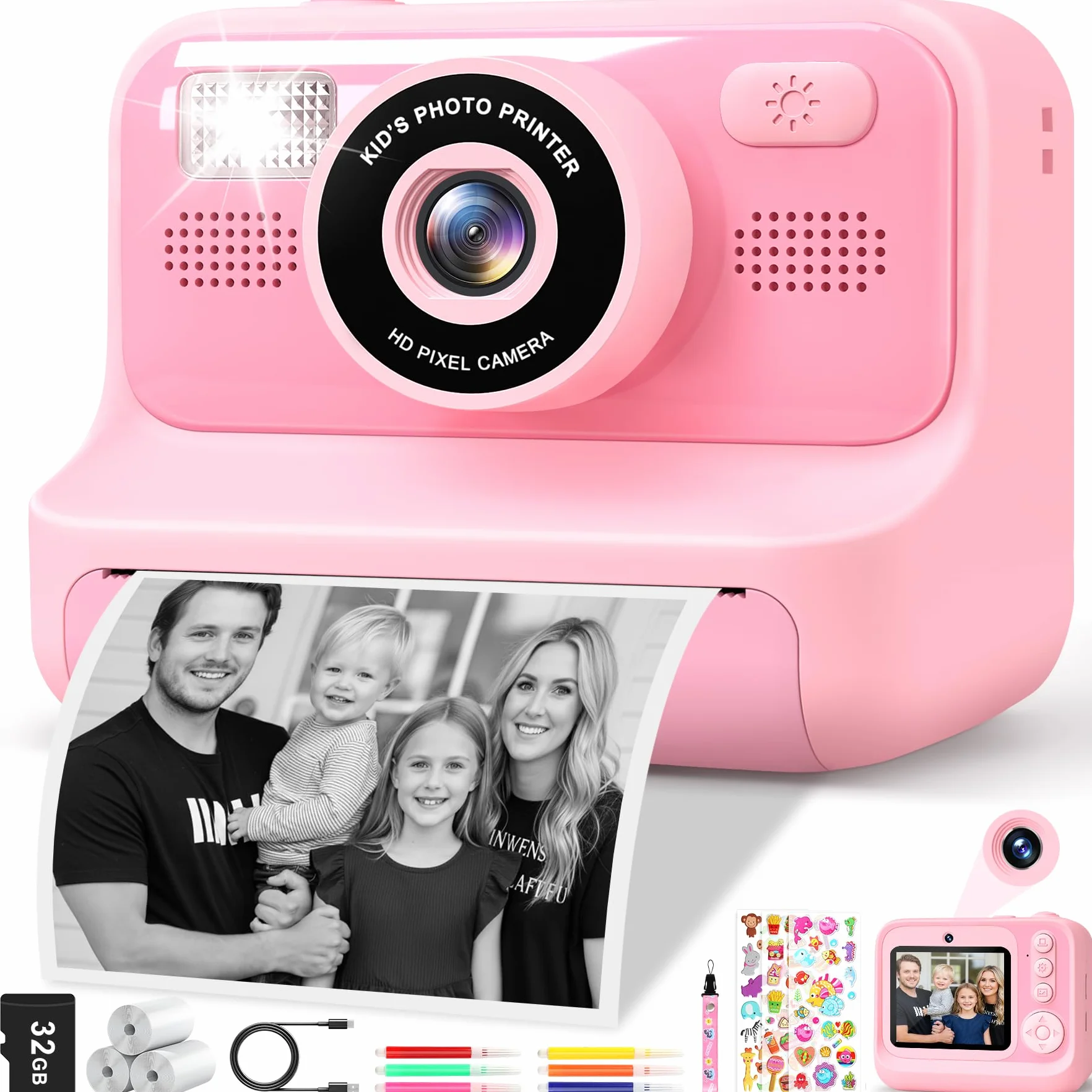 Subtail Macchina Fotografica Bambini Istantanea-2,4 Pollici 1080P Fotocamera Digitali Istantanea perBambini Selfie conScheda da32GB - Regalo per Bambini per Ragazze Ragazzi 3 4 5 6 7 8 9 10 11 12 Anni
