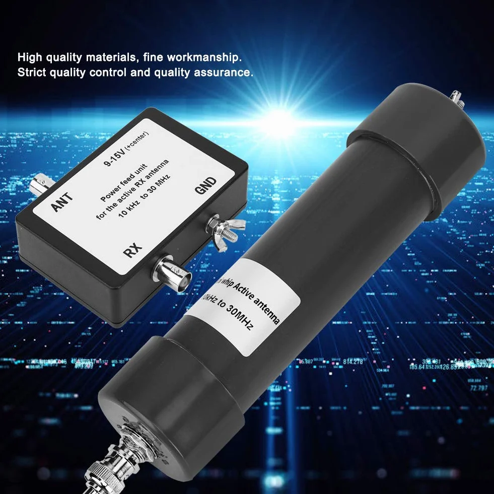 Antenna attiva mini frusta 10KHz-30MHz 9-15V HF LF VHF SDR RX con cavo coassiale BNC-BNC 8m + alimentatore