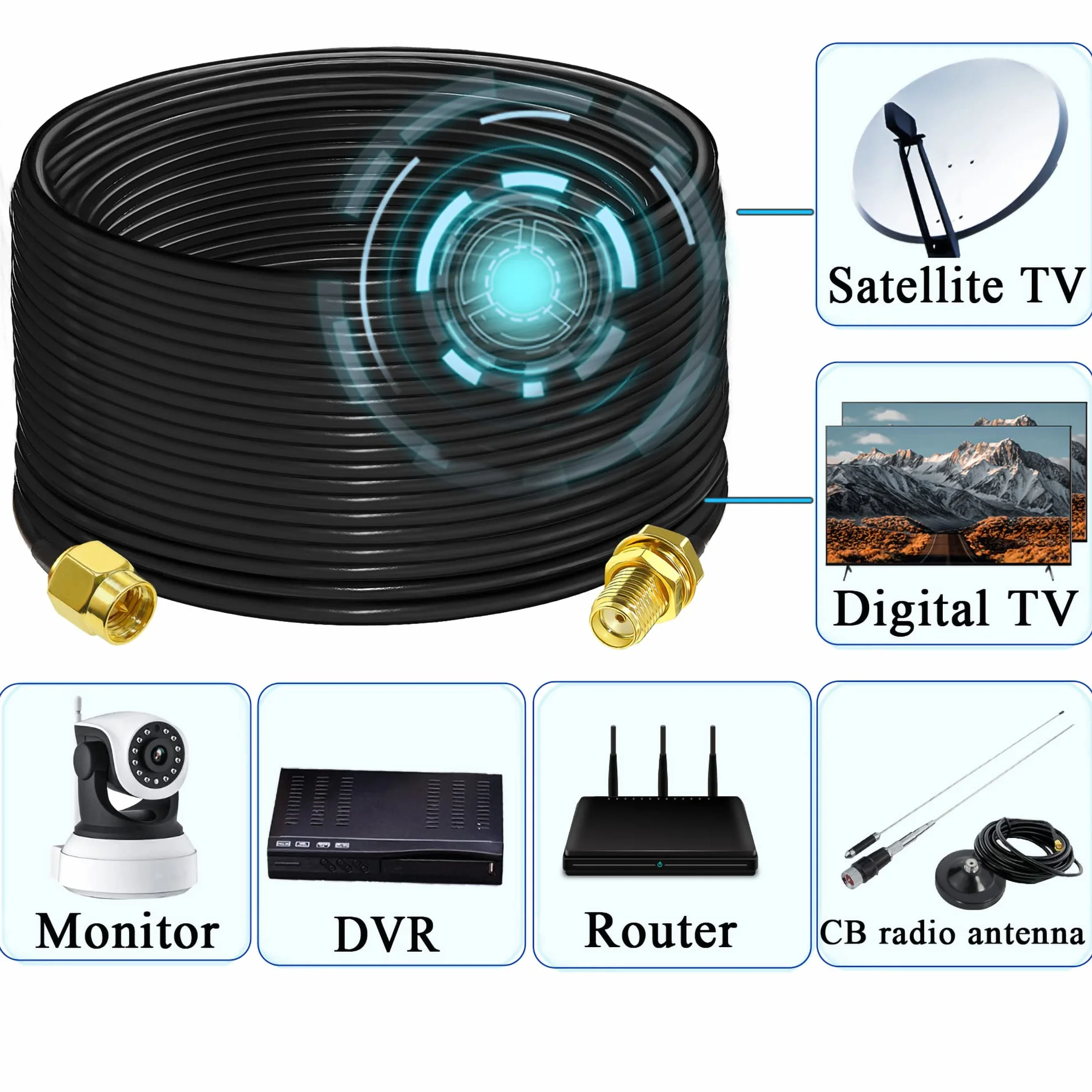 TUOLNK Cavo di prolunga SMA RG58 65.6ft (20M) Cavo coassiale SMA maschio a SMA femmina Antenna WiFi 3G 4G LTE Wireless LAN Cavo coassiale RF a bassa perdita Radio CB