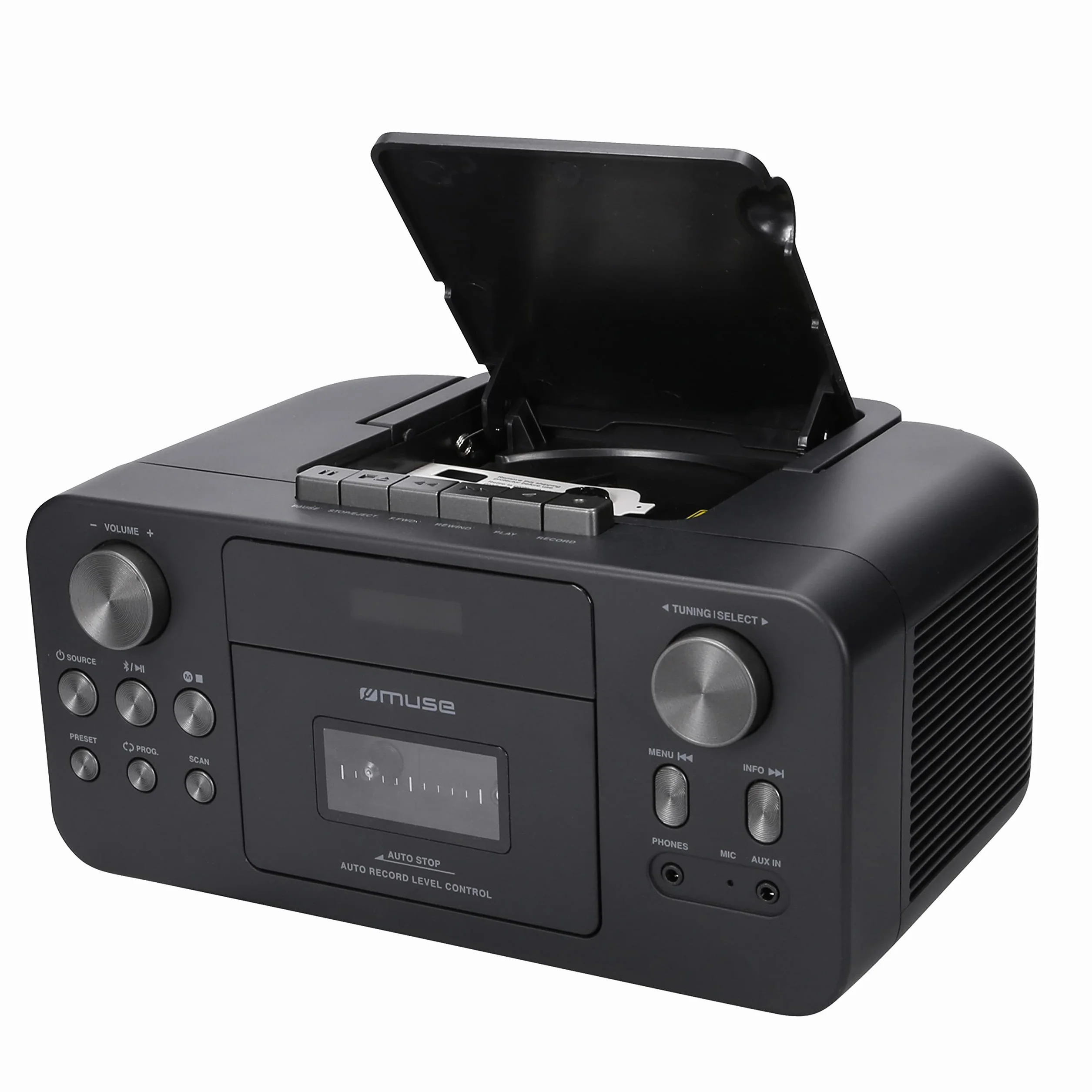 MUSE Radio portatile DAB+ con lettore CD Bluetooth, lettore CD, FM, ingresso auricolari, AUX-In, display LCD, streaming musicale, nero (M-182DB)
