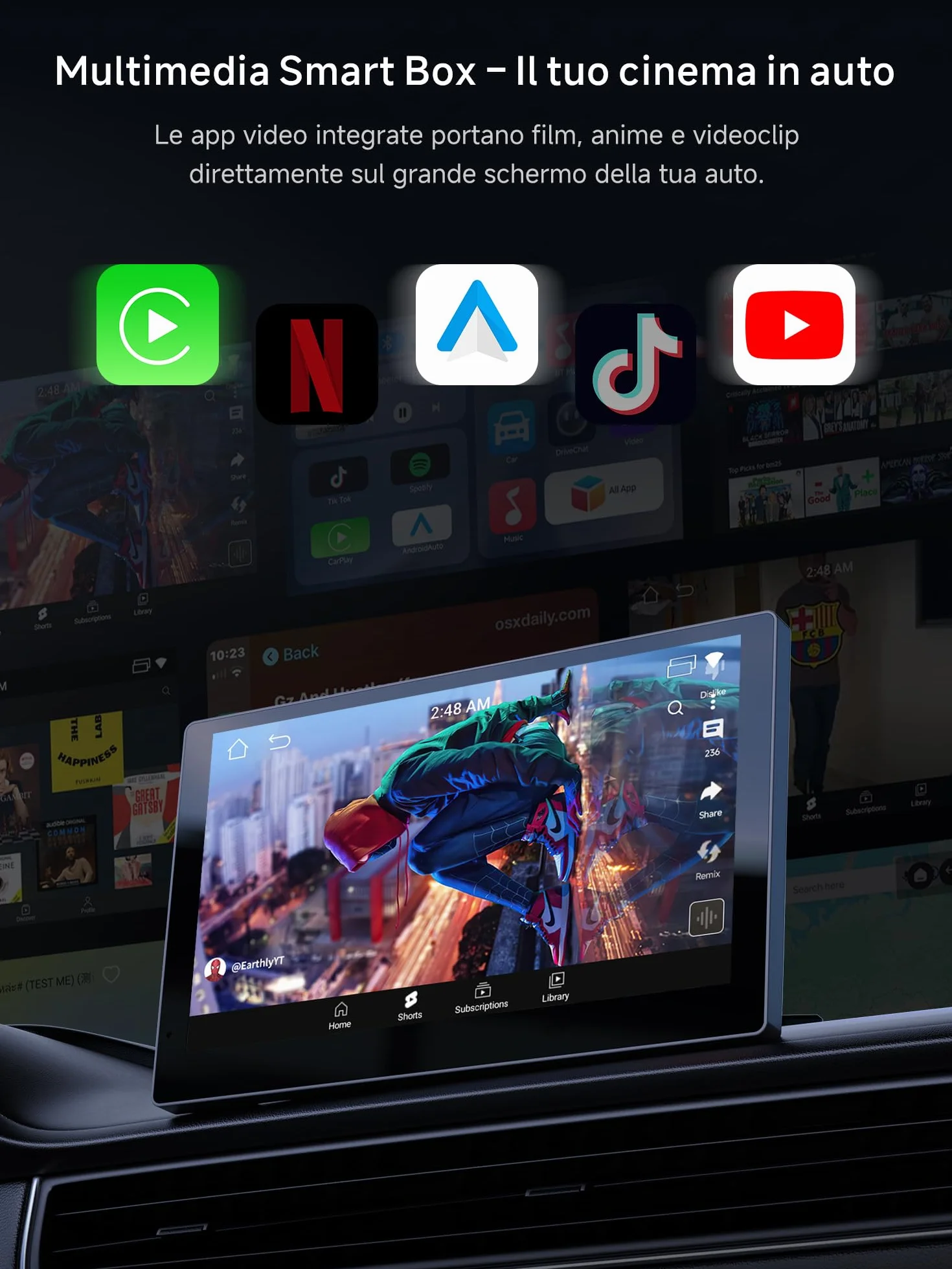 Adattatore CarPlay Wireless, AI Box Android Auto Wireless con Doppio Wi-Fi Stabile, AI Box CarPlay Compatibile con CarPlay e Android Auto Cablati di Serie, Supporto per YouTube/Netflix, 2GB+16GB,CB4A