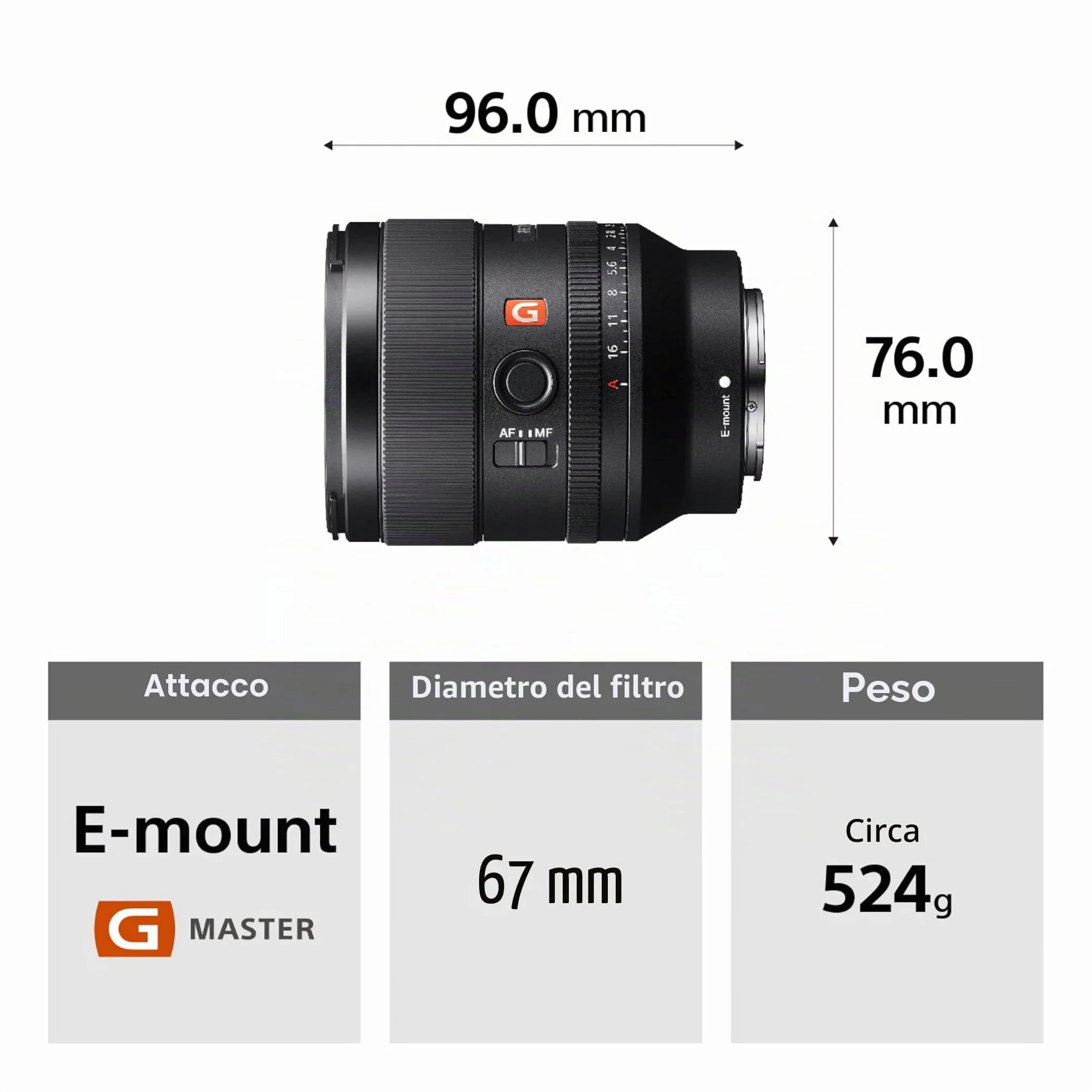 Sony SEL35F14GM Obiettivo 35 mm F1.4 G Master E-Mount full frame APS-C