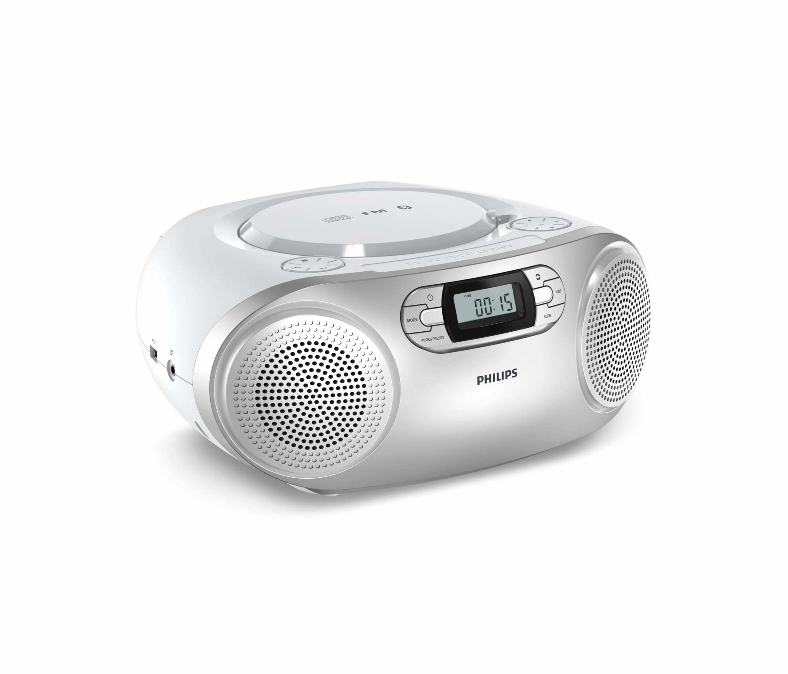 Philips TAZ2000 CD Soundmachine portatile CD con Radio FM, Bluetooth 6.0, Riproduzione USB, Ingresso audio, Boost bassi dinamici, Altoparlanti stereo 6W, CA/Batteria, Maniglia – Argento
