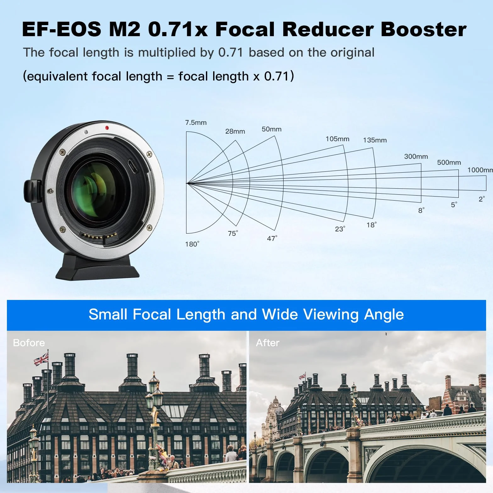 VILTROX EF-EOS M2 Adattatore Lente Elettronica Autofocus EF-M Convertitore AF 0,71x Speed-Booster per obiettivo Canon EOS EF/EF-S a Canon M Mount EOS M2 M3 M5 M6 M50 M50II M100 M2 M3 M10 II