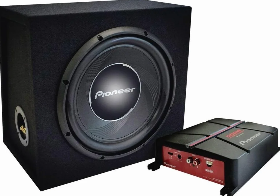 Pioneer GXT-3730B - pacchetto composto da subwoofer con alloggiamento da 30 cm e amplificatore a 2 canali collegabile a ponte, potenza massima 1400 W, 30 cm, membrana IMPP