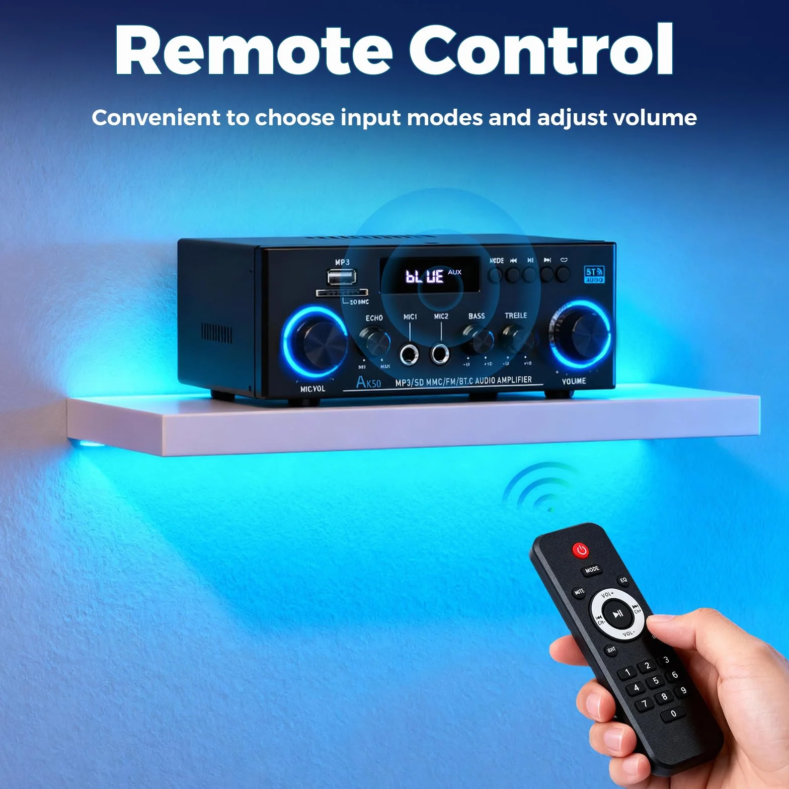 Romicta AK50 Amplificatore Audio Stereo 2.0 Canali 800W Bluetooth 5.0 Radio FM USB SD Echo MIC Telecomando per Casa e Home Theater