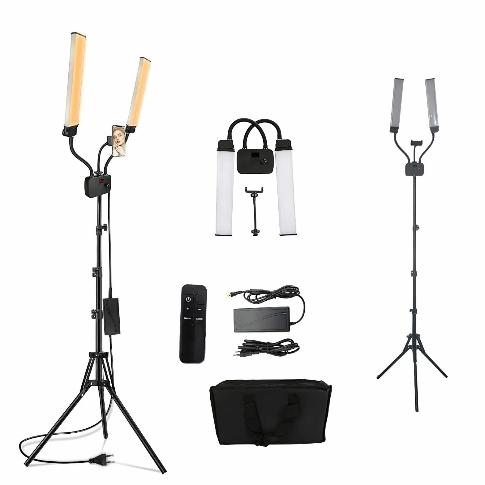 Lampada Ciglia A Doppio Braccio, Lampada Di Bellezza 45W Con Treppiede Regolabile, Lampada Led 3000K-5600K Con 2 Supporti Telefono, Per Trucco, Manicure, Tatuaggio, Fotografia, Live Streaming