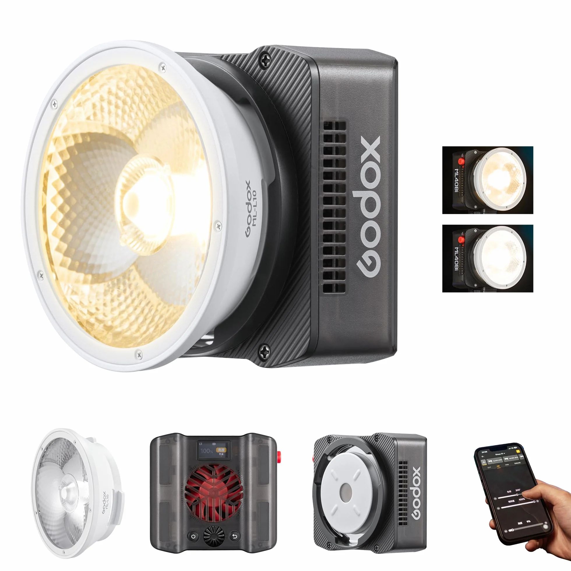 Godox ML40Bi LED portatile Video Light CCT 2800K-6500K con riflettore obiettivo Built-in APP Control & NFC