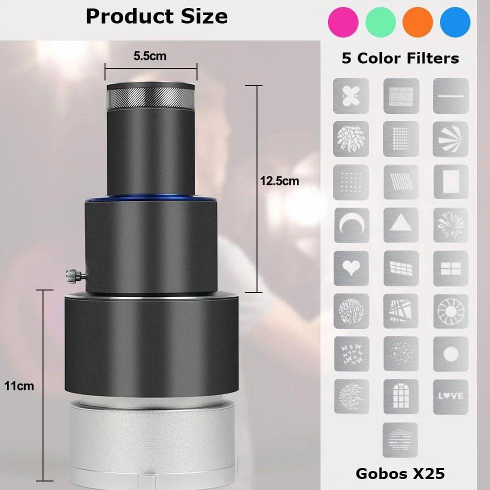 Snoot Bowens Mount Proiettore con 25 Gobos e 4 Filtri Colori, per Aputure Amaran 100X/D 200D/X, Godox SL60, Snoot per fotografia ottica Spotlight
