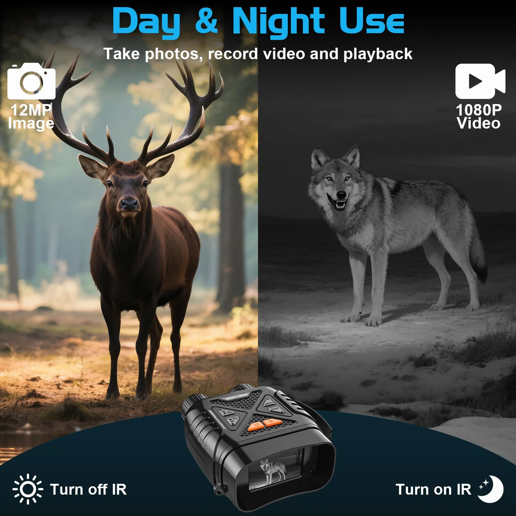 Visore Notturna, 2.8"HD Display, 10X Digitale Zoom 7-Livelli Infrarossi, 800M Visione con Batteria Ricaricabile da 2000mAh, Con per la Caccia, Birdwatching, Campeggio